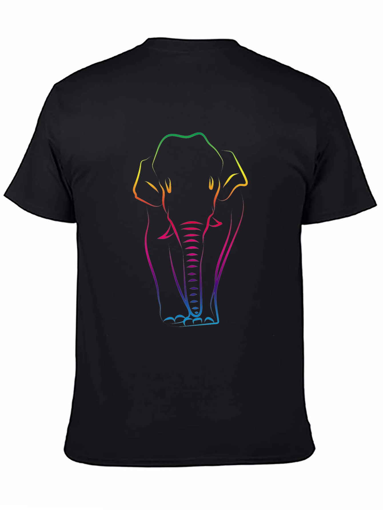 Rainbow Elephant Line Art Black T-Shirt