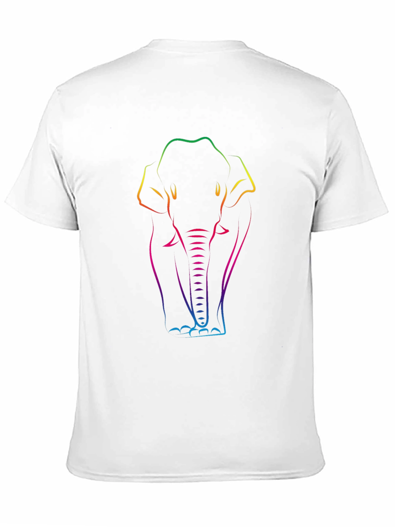 Rainbow Elephant Line Art Black T-Shirt
