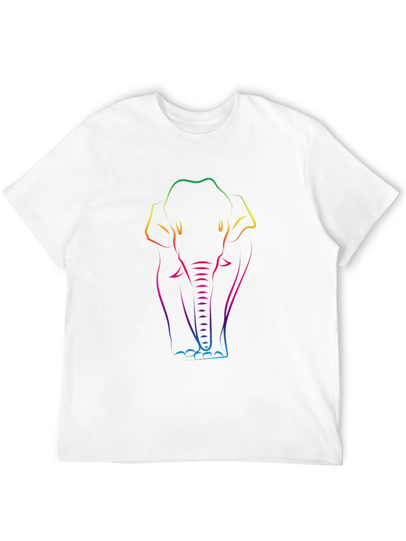 Rainbow Elephant Line Art Black T-Shirt