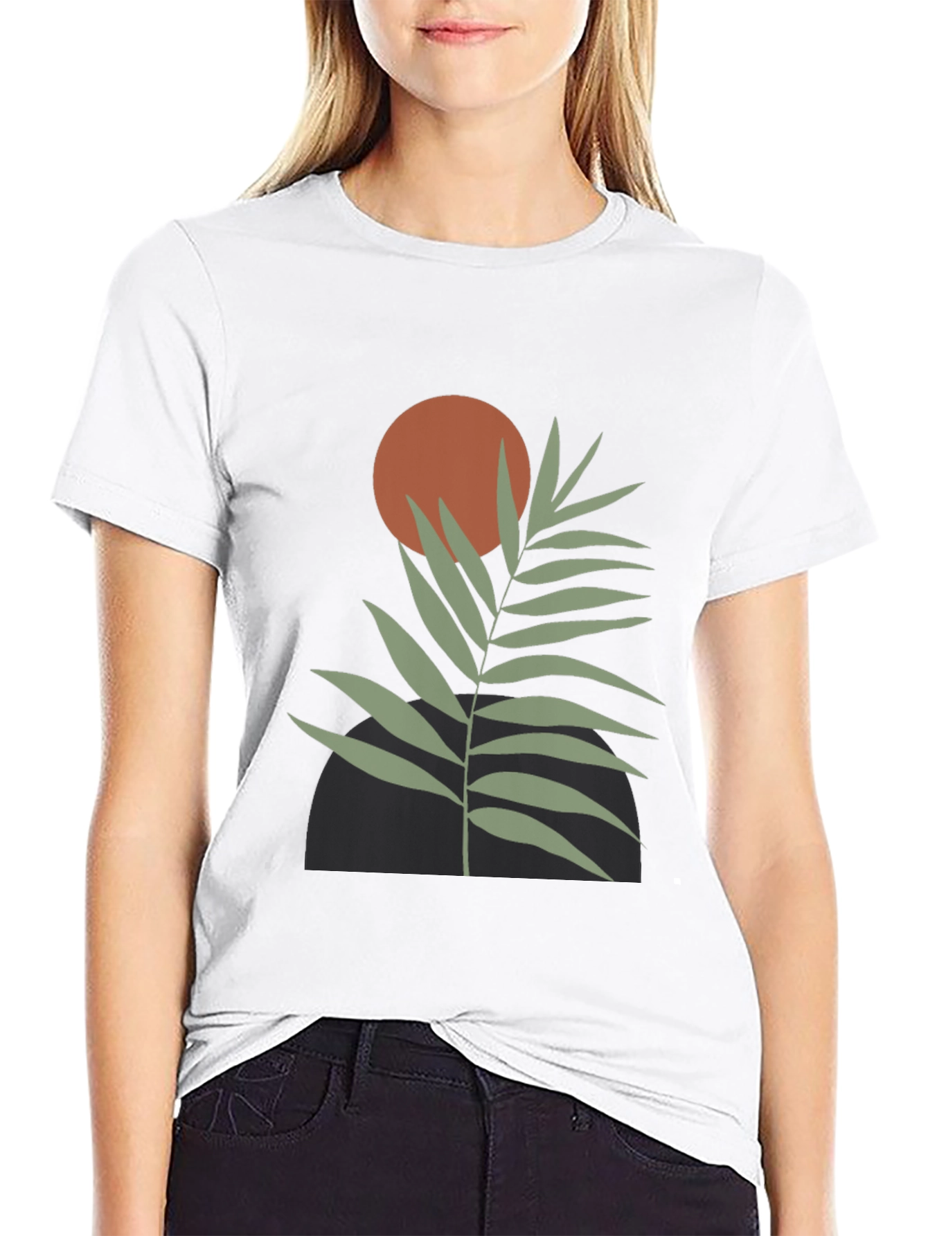 Minimalist Leaf Design Black T-Shirt