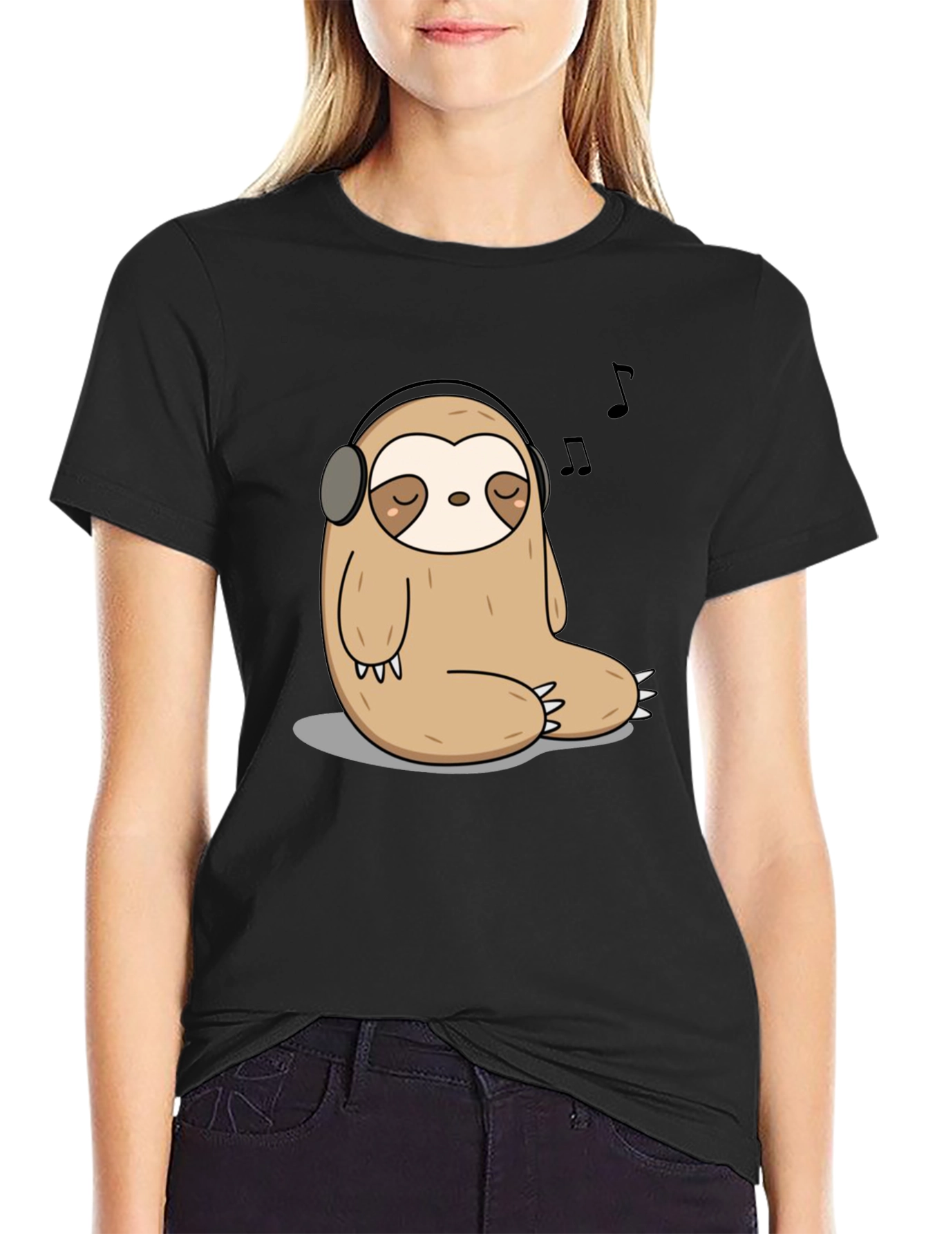 Relaxed Sloth in Headphones Graphic T-Shirt