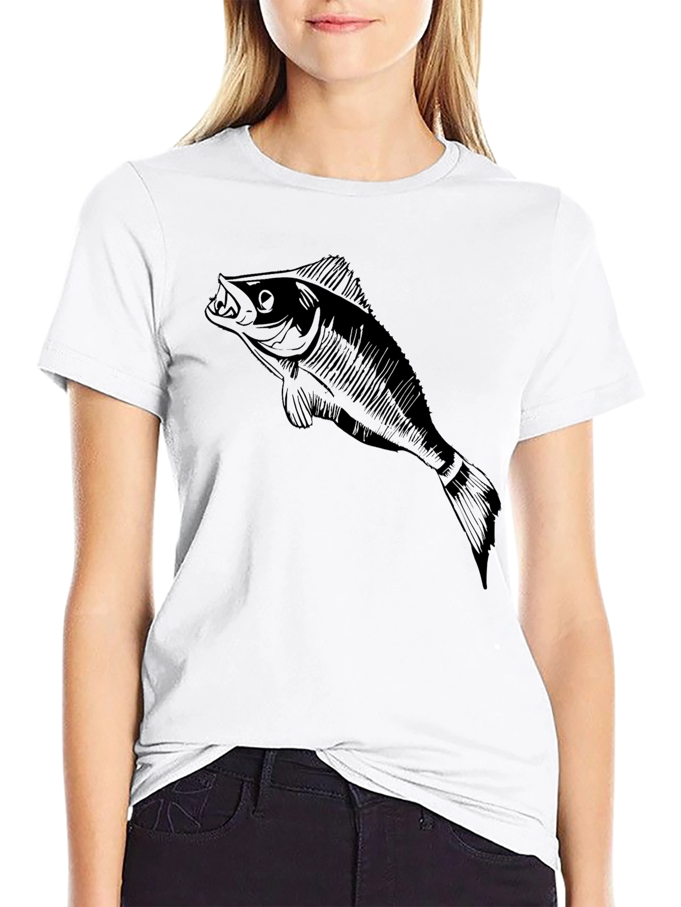 Mens Black T-Shirt with Fish Graphic