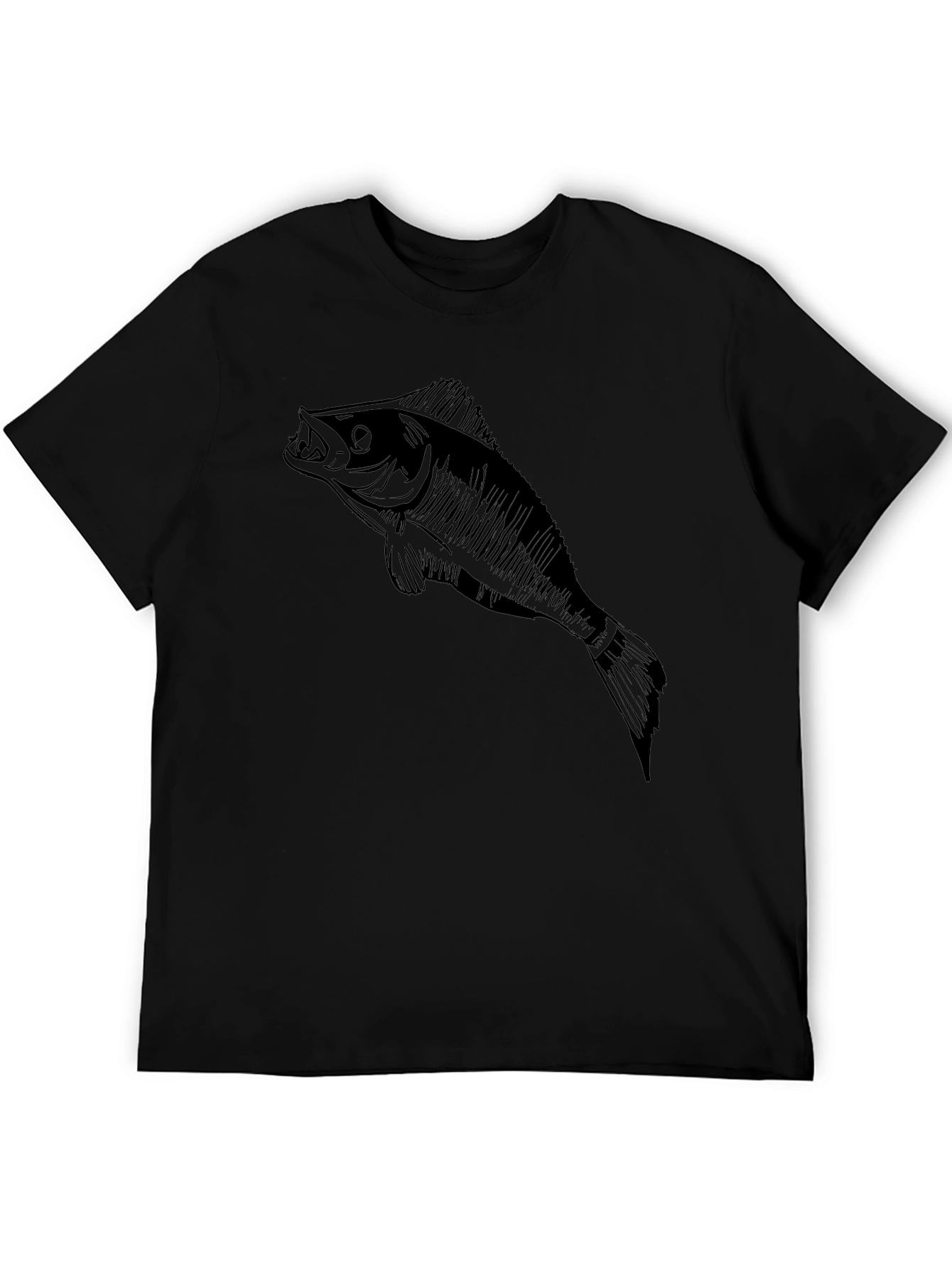 Mens Black T-Shirt with Fish Graphic