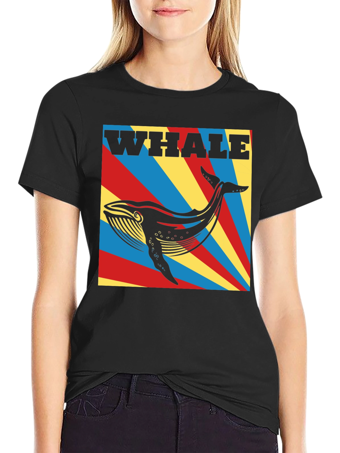 Whale Graphic Print Black T-Shirt
