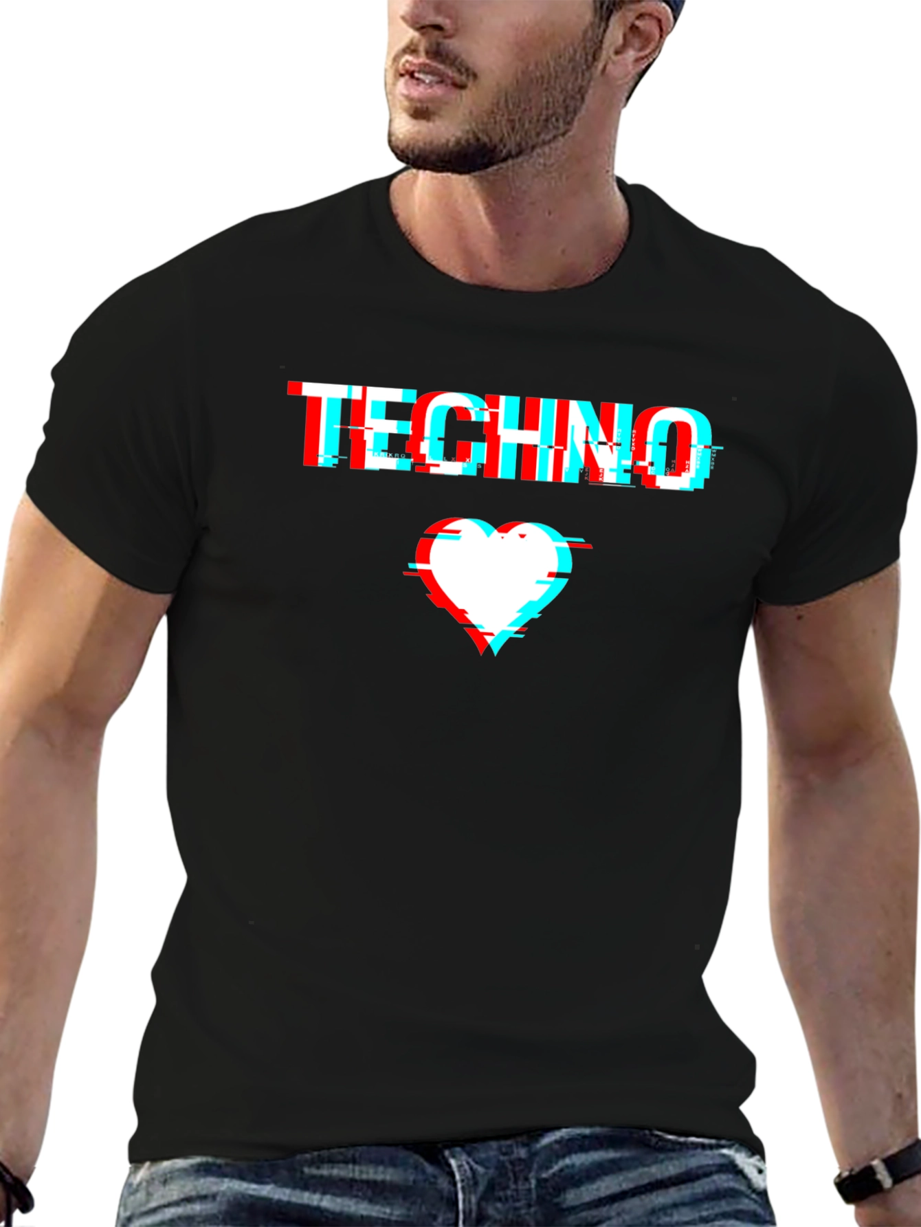 Techno Glitch Heart T-Shirt - Black
