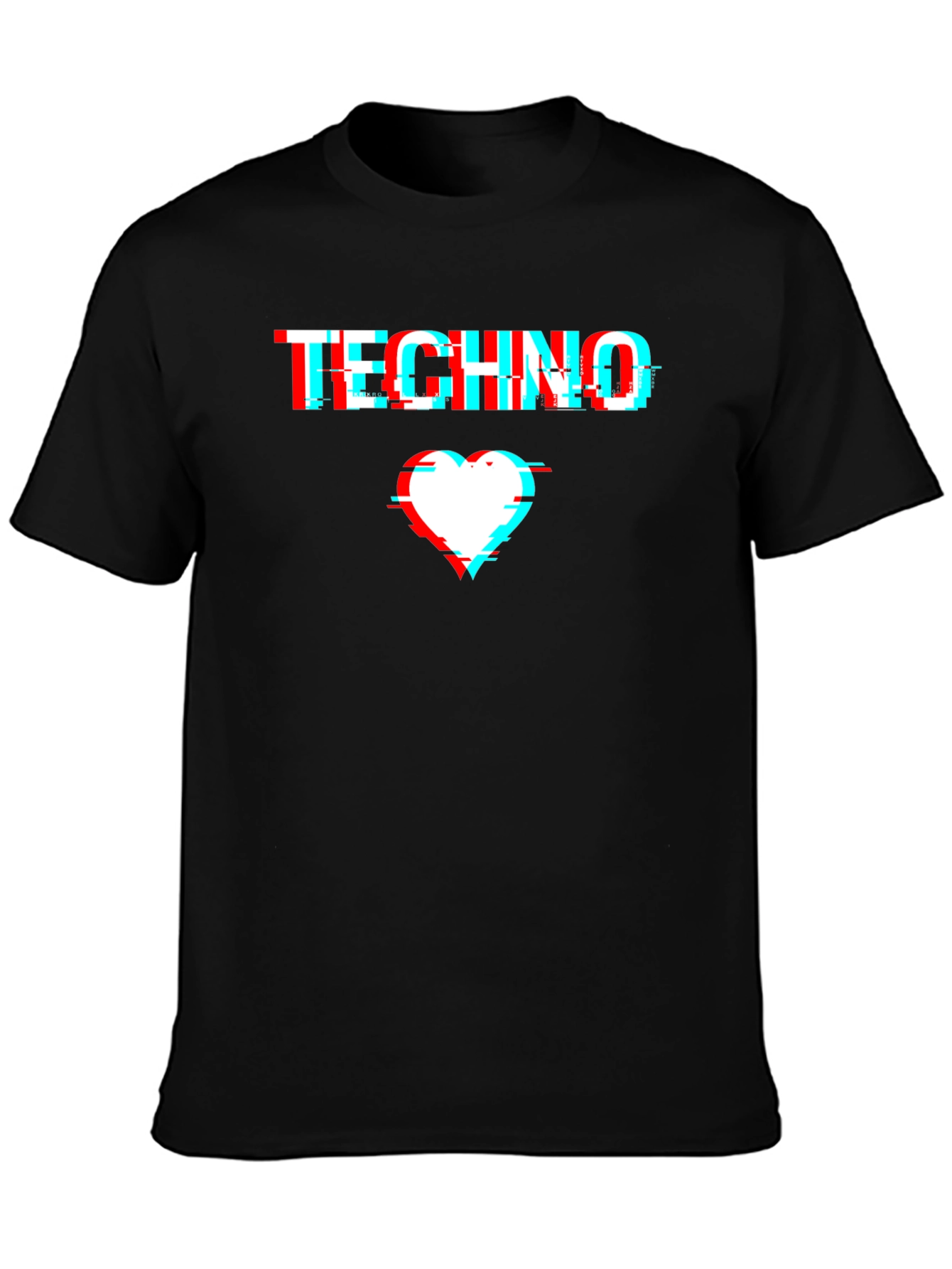 Techno Glitch Heart T-Shirt - Black