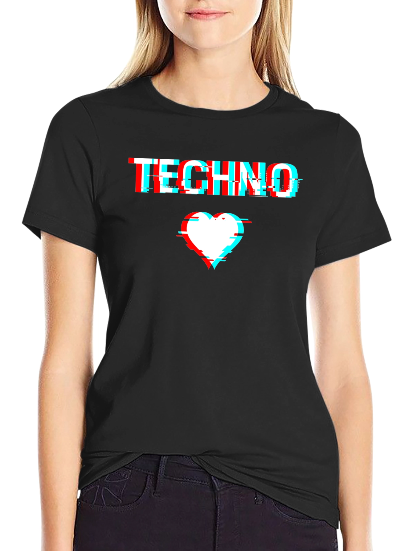 Techno Glitch Heart T-Shirt - Black