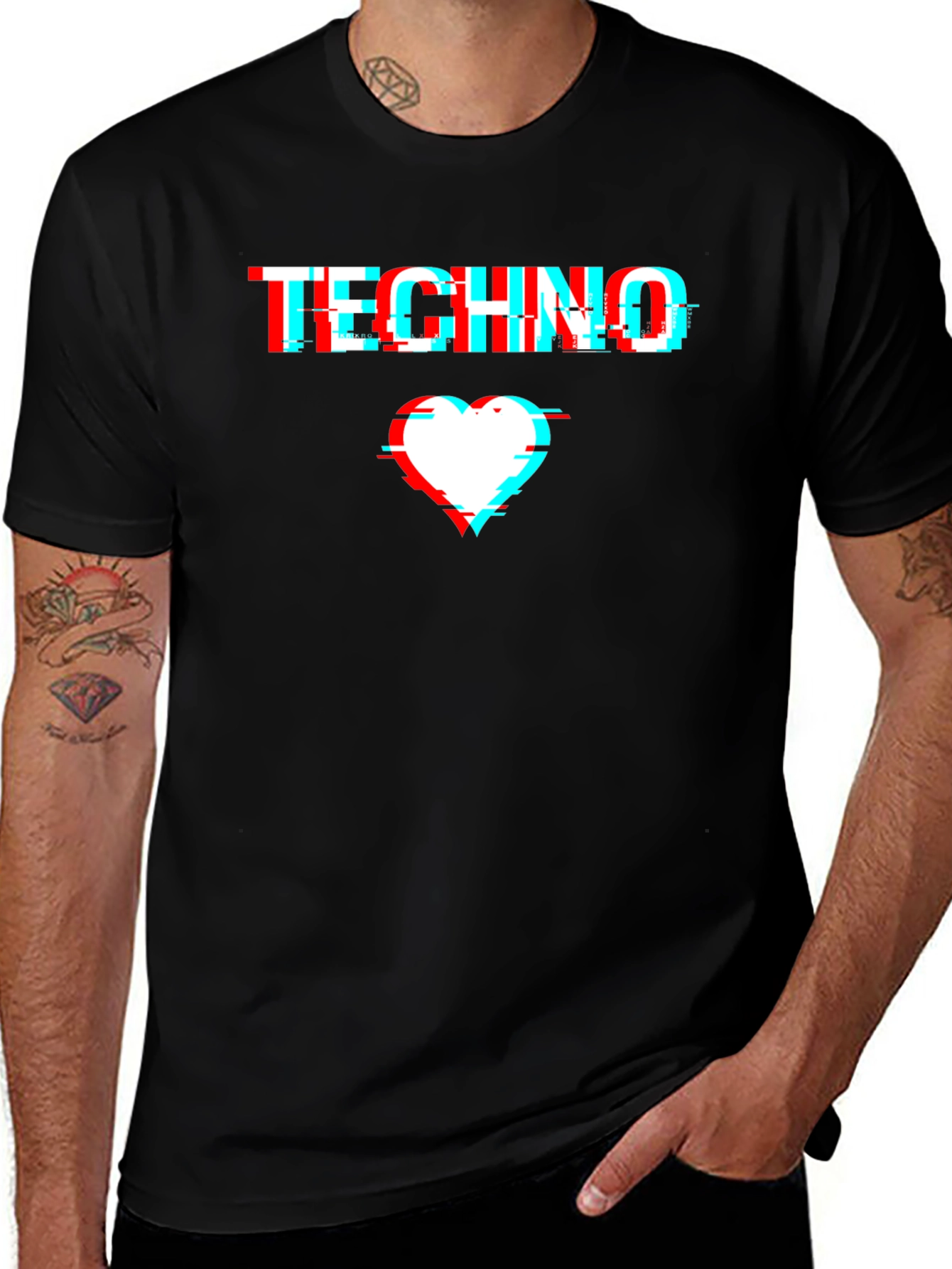 Techno Glitch Heart T-Shirt - Black