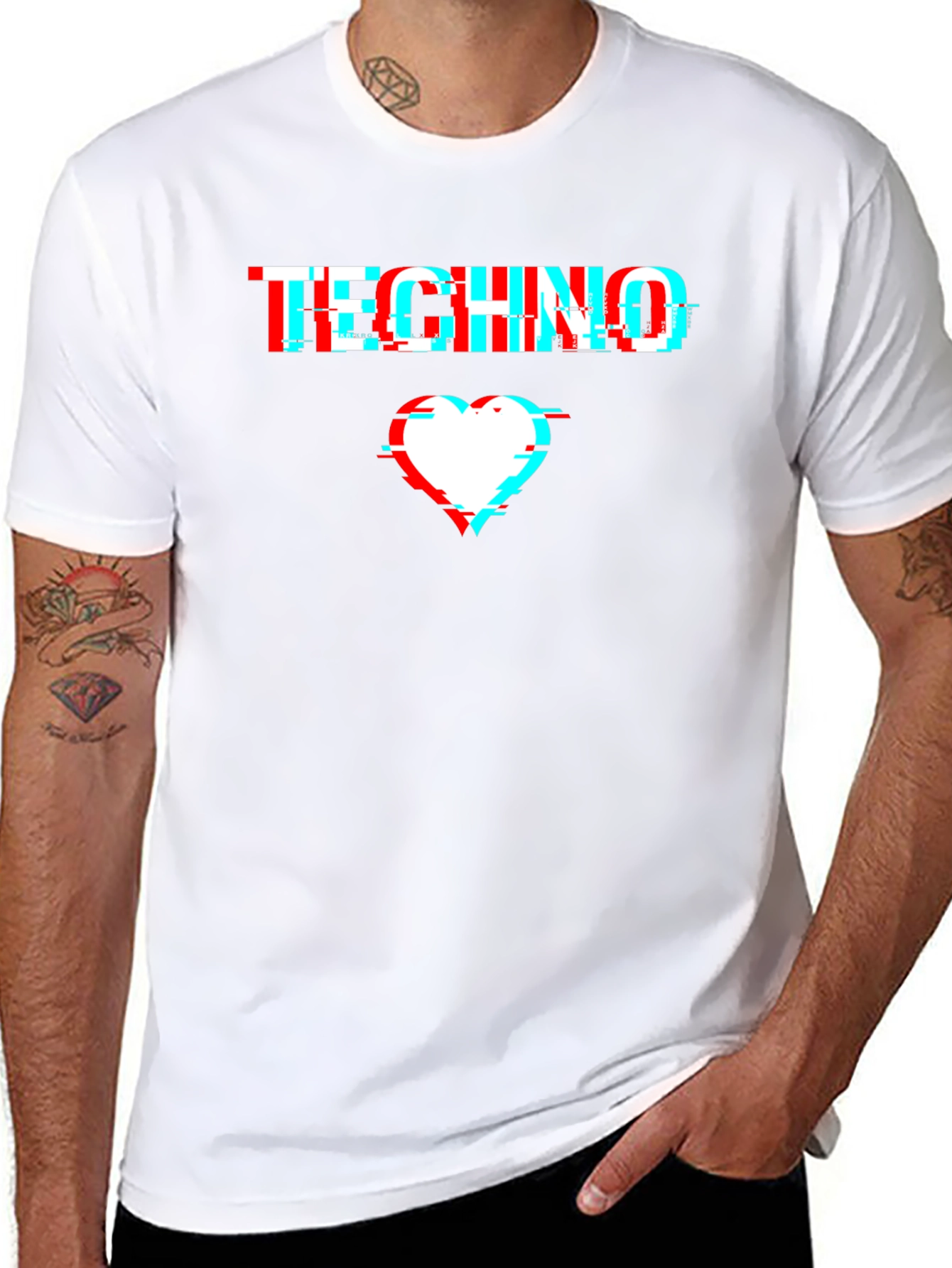 Techno Glitch Heart T-Shirt - Black