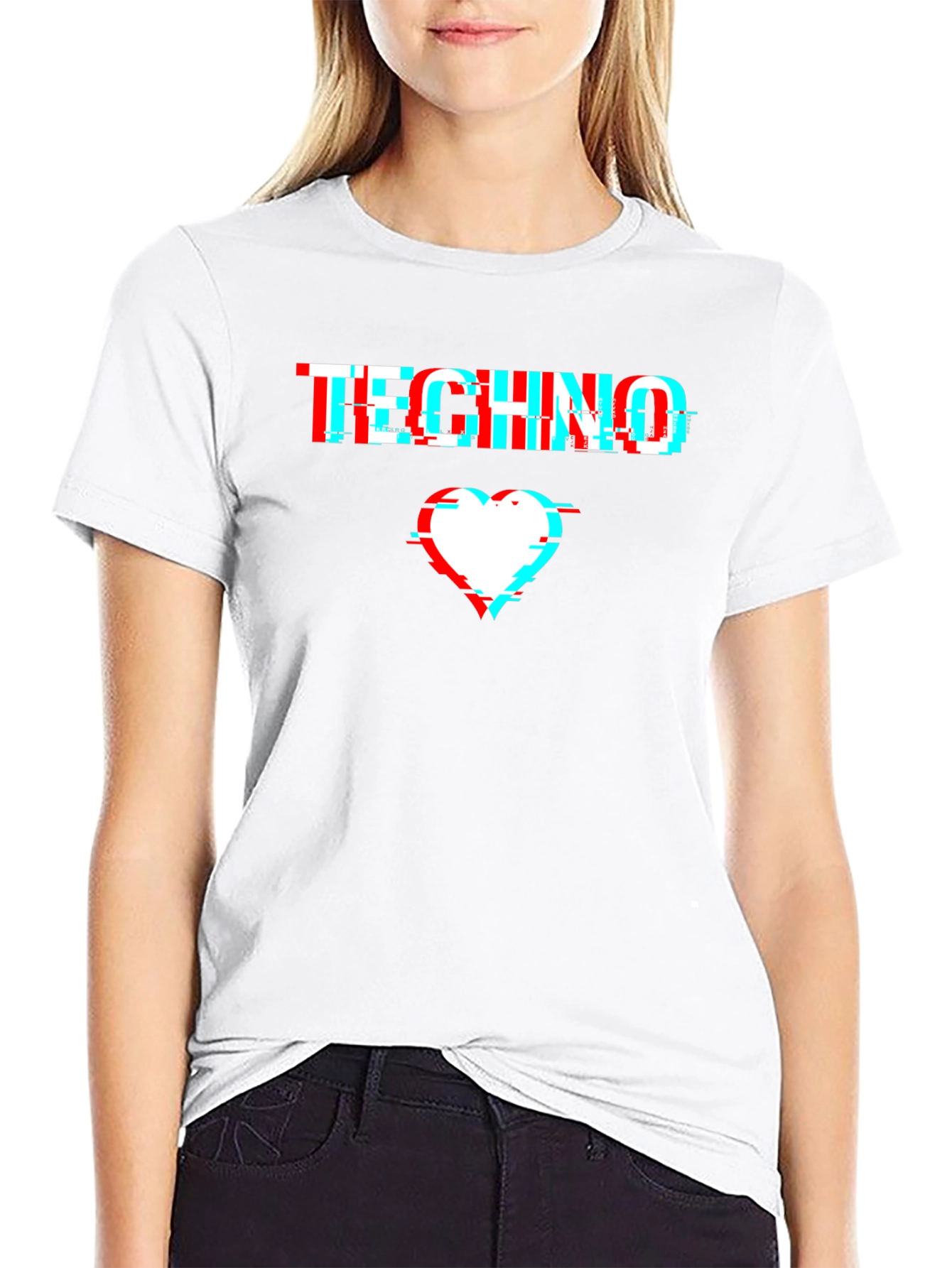 Techno Glitch Heart T-Shirt - Black