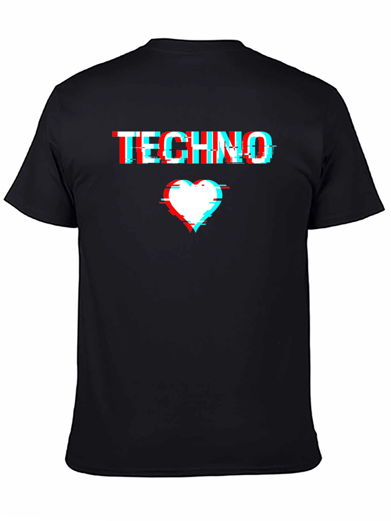 Techno Glitch Heart T-Shirt - Black
