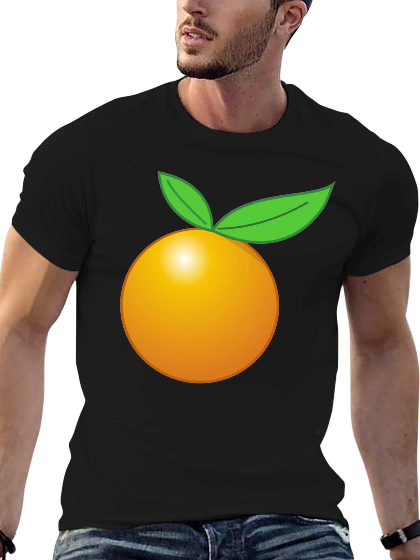 Orange Fruit Graphic Black T-Shirt