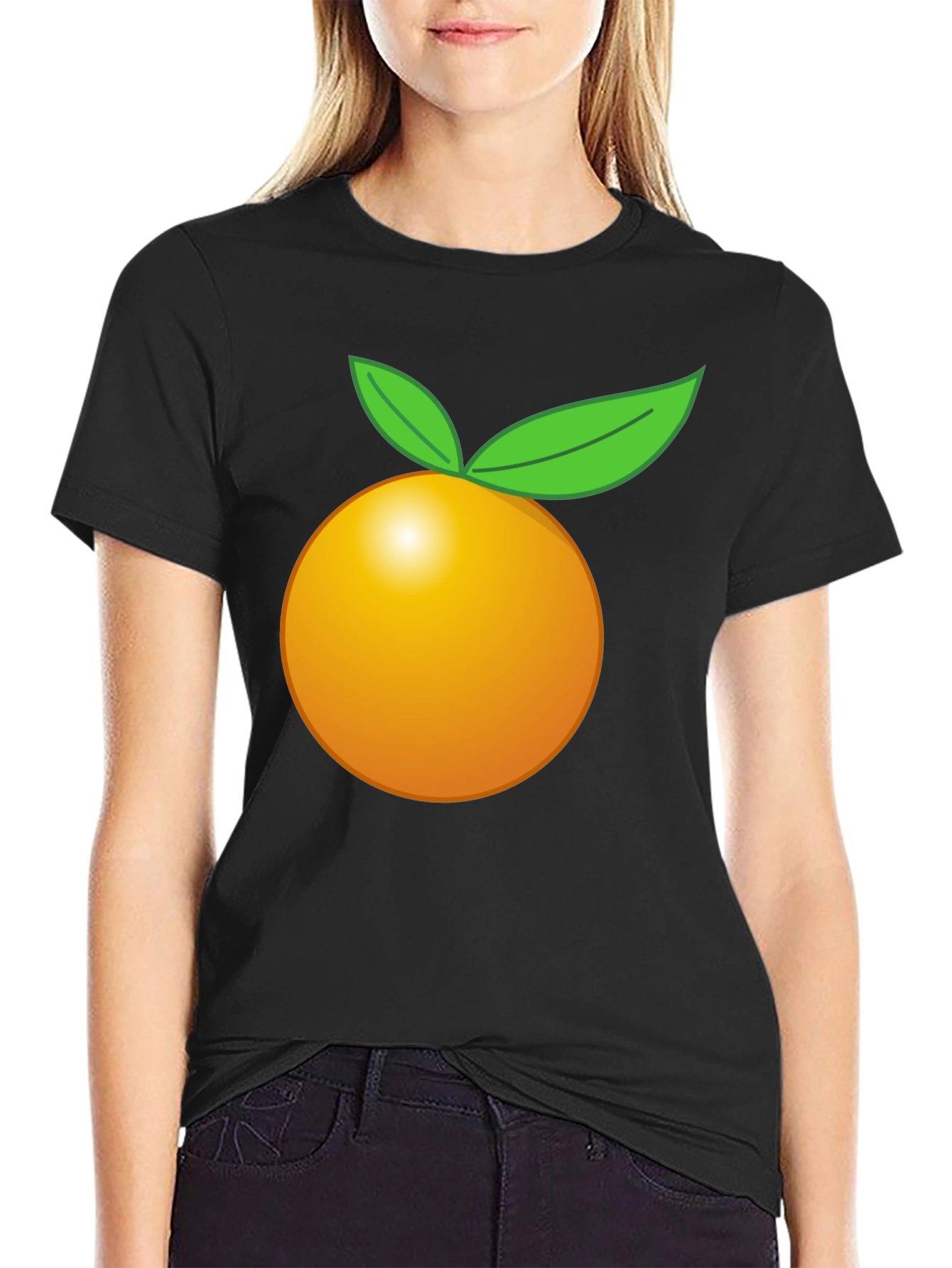 Orange Fruit Graphic Black T-Shirt