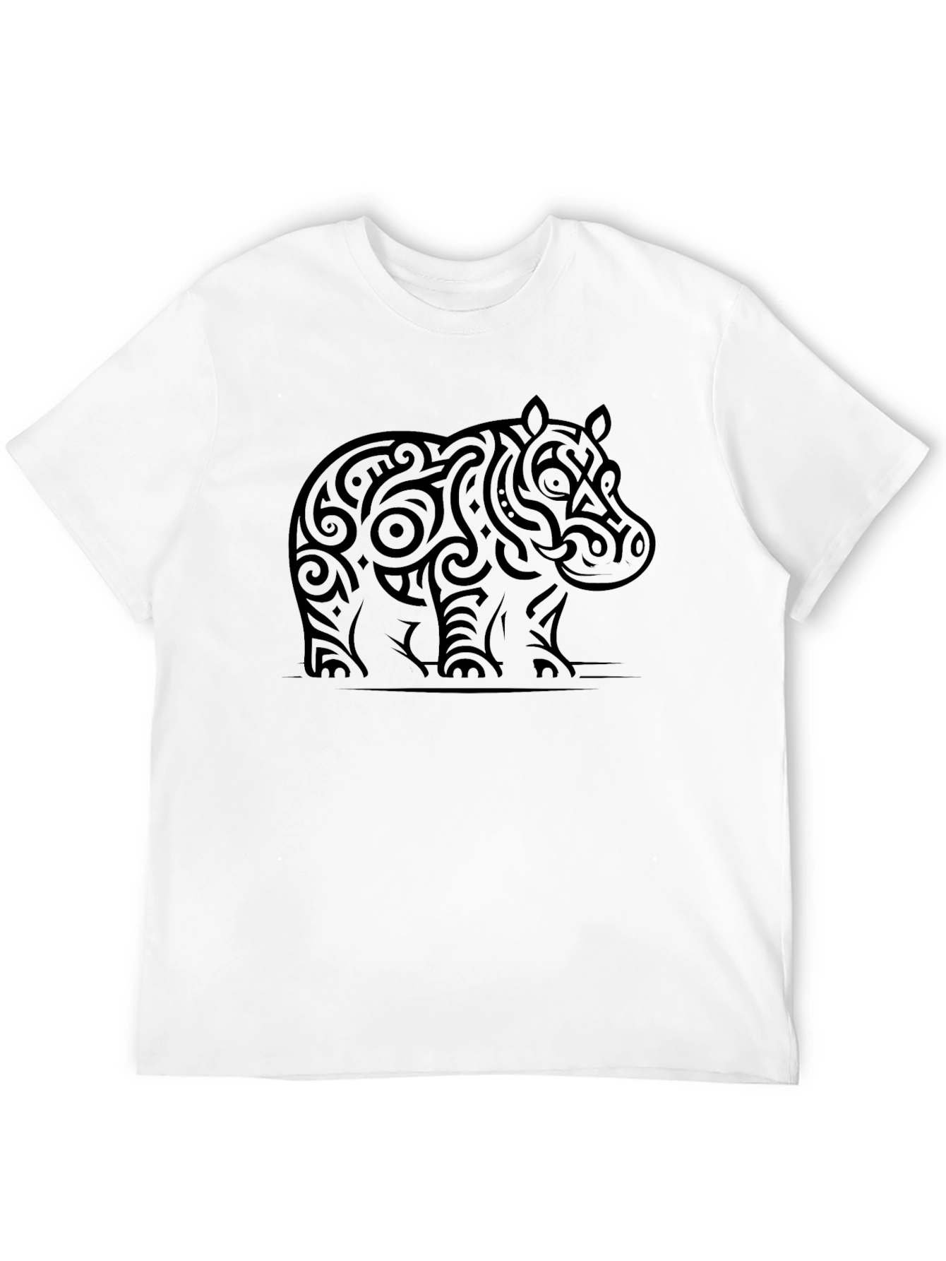 Tribal Hippo Graphic Tee - Black Cotton T-Shirt