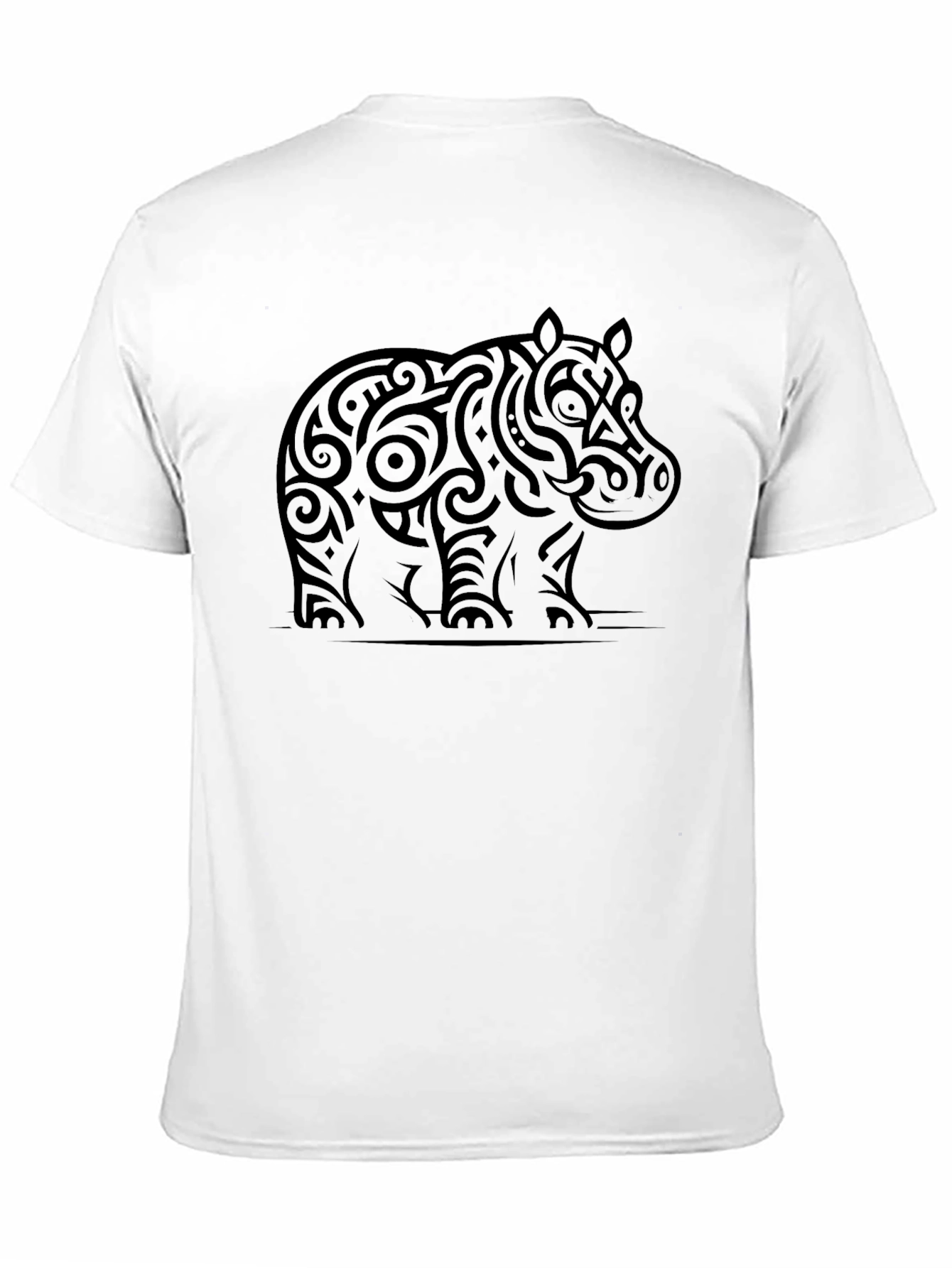 Tribal Hippo Graphic Tee - Black Cotton T-Shirt