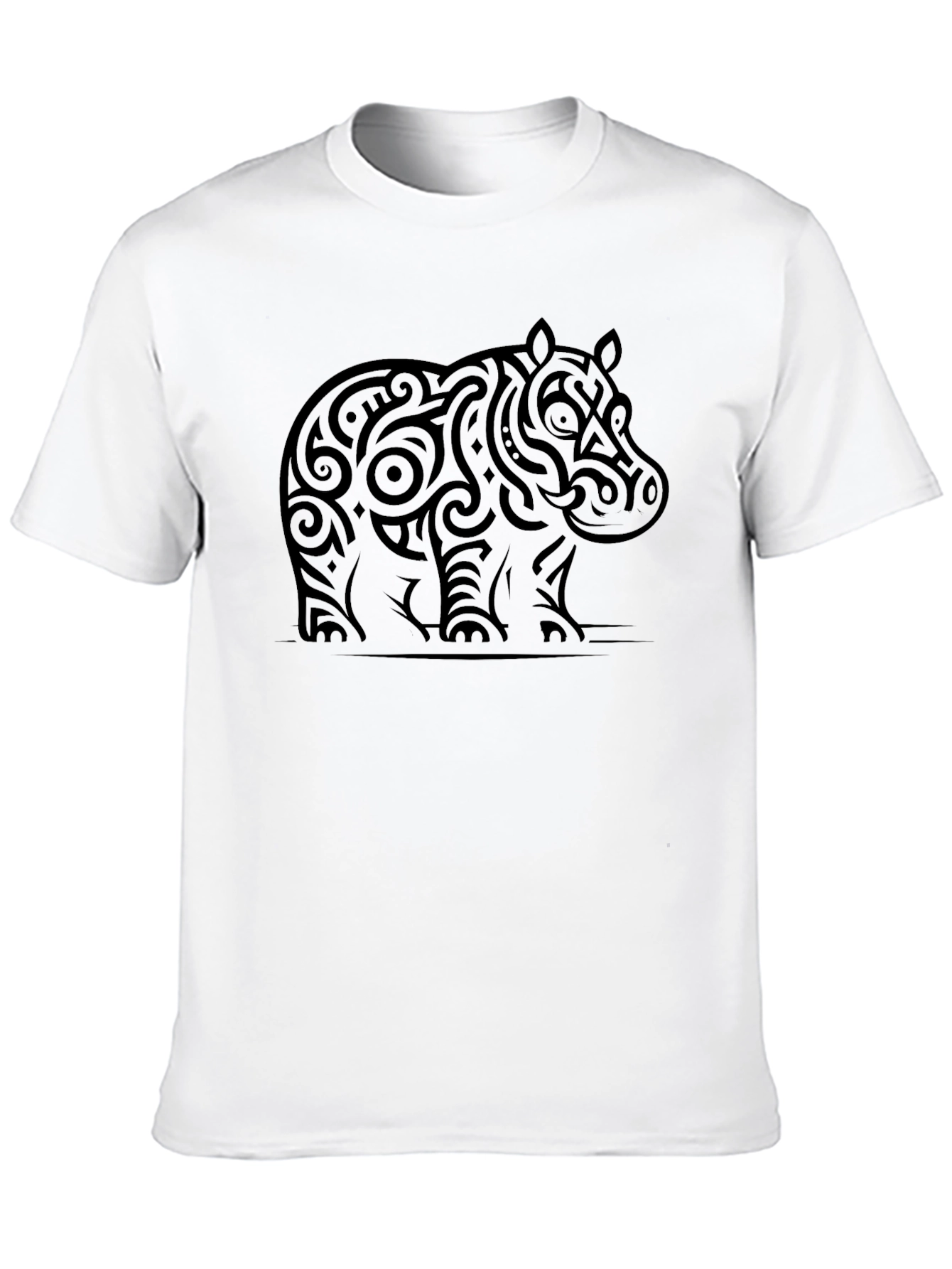 Tribal Hippo Graphic Tee - Black Cotton T-Shirt