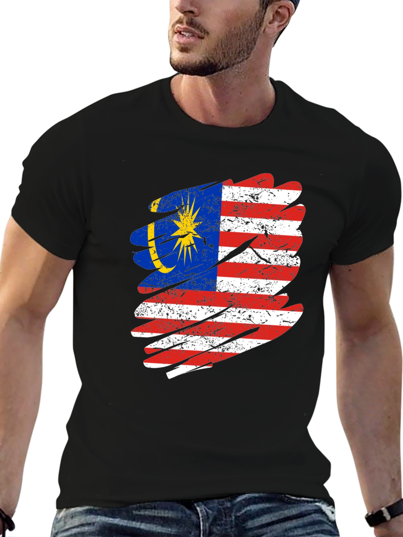 Malaysian Flag Distressed Graphic T-Shirt