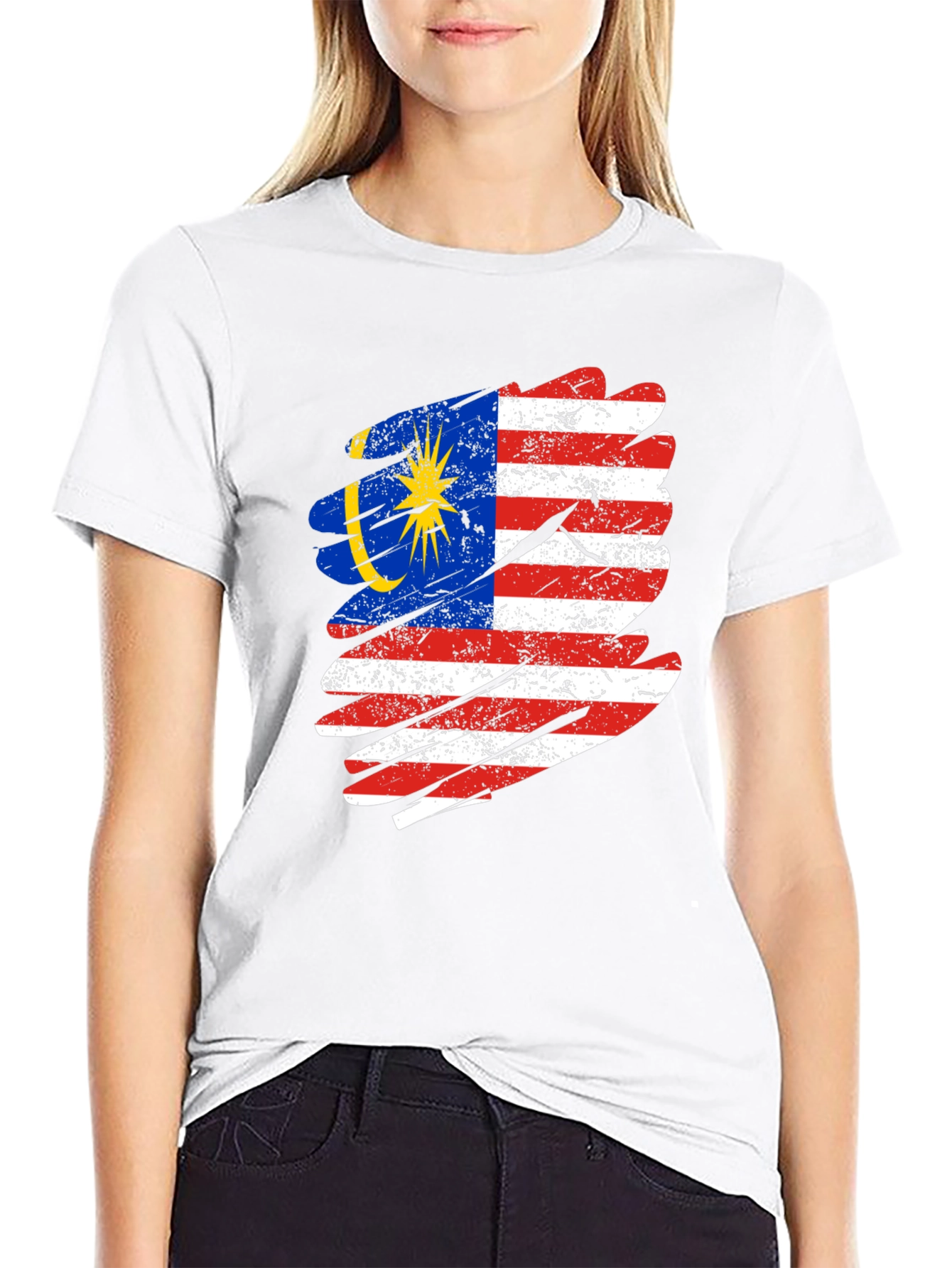 Malaysian Flag Distressed Graphic T-Shirt
