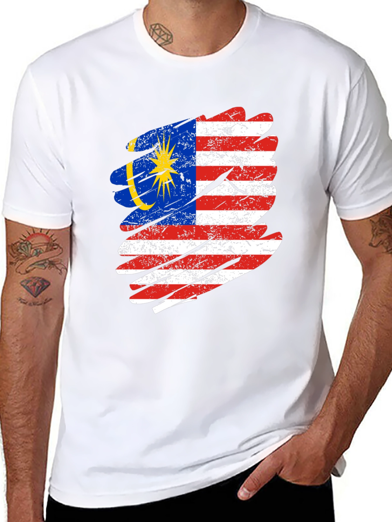 Malaysian Flag Distressed Graphic T-Shirt