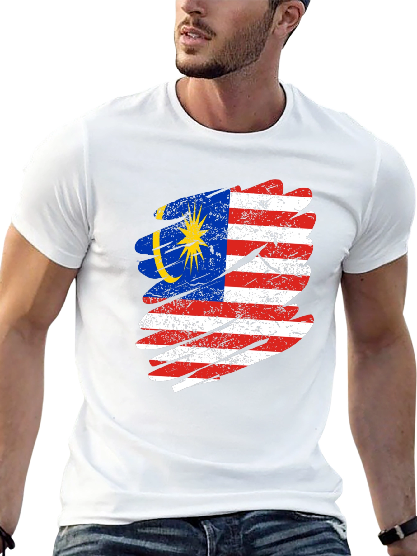 Malaysian Flag Distressed Graphic T-Shirt