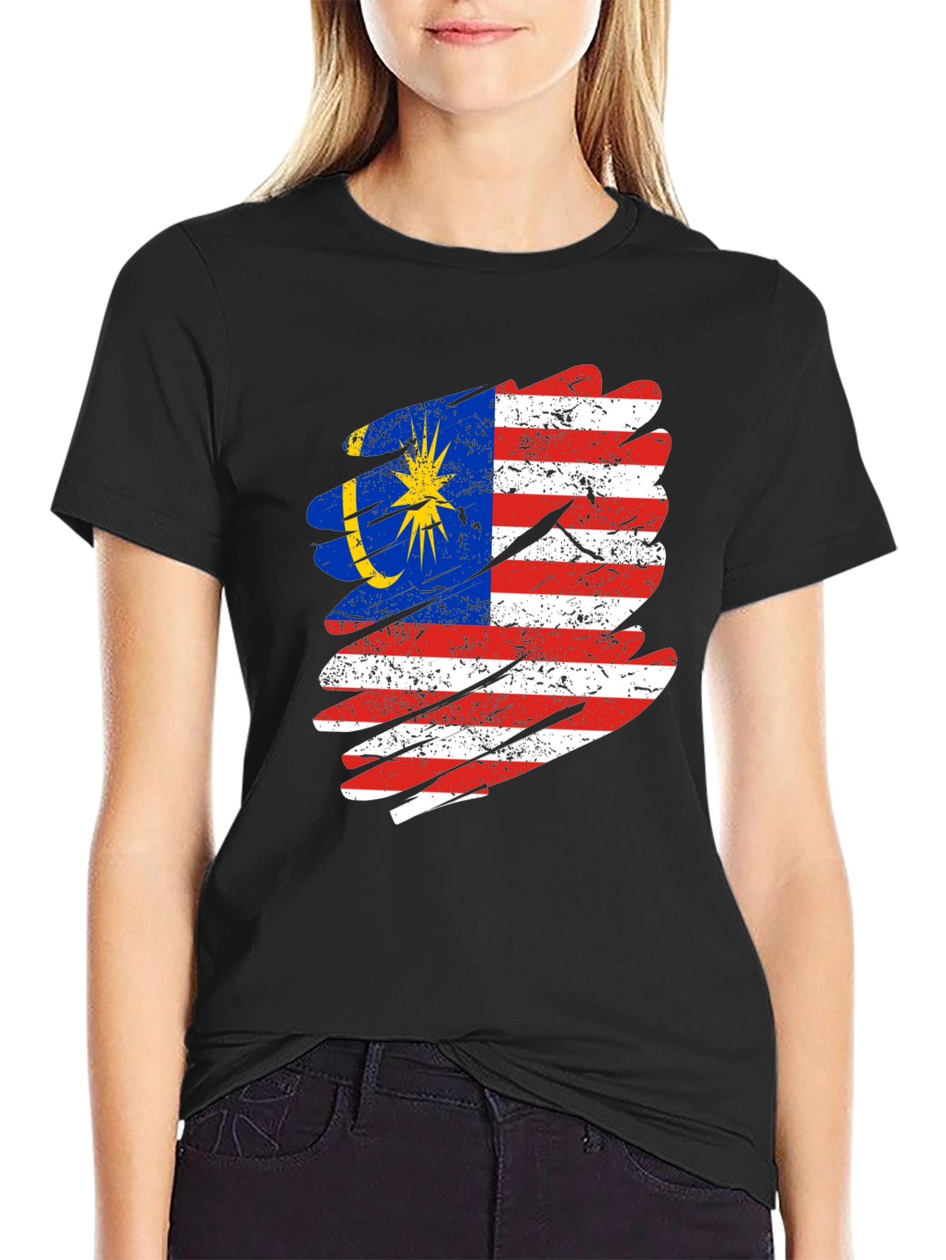 Malaysian Flag Distressed Graphic T-Shirt