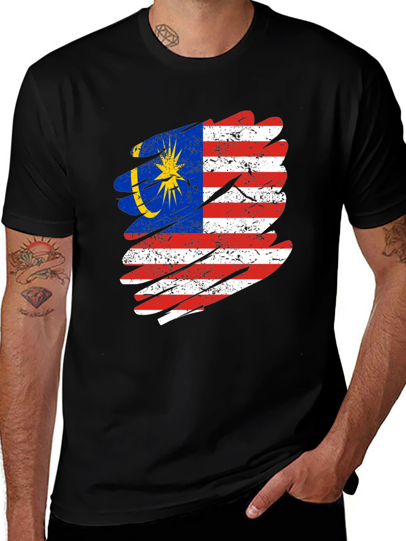 Malaysian Flag Distressed Graphic T-Shirt