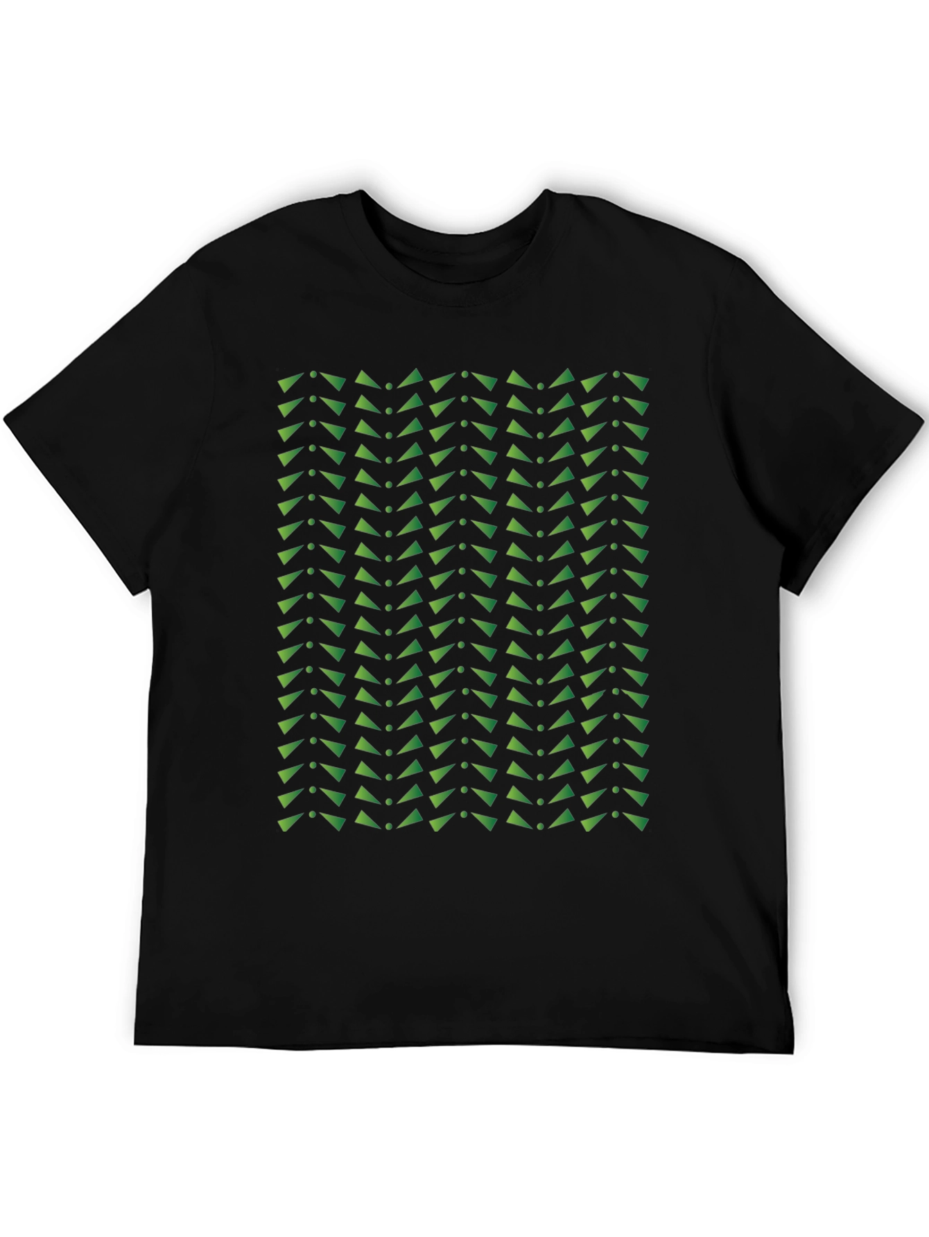 Geometric Green Triangle Pattern Black T-Shirt