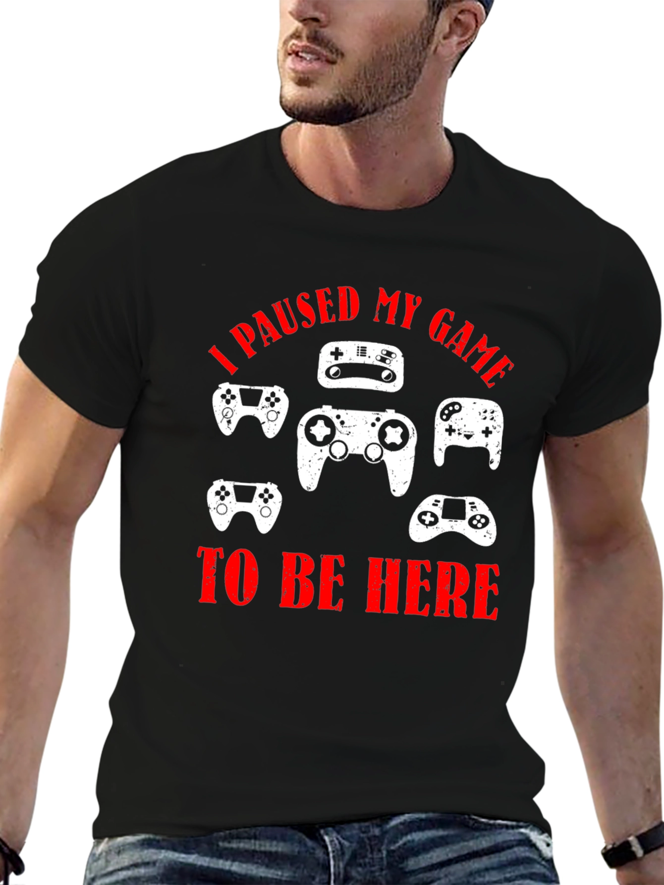 I Paused My Game to Be Here Black T-Shirt