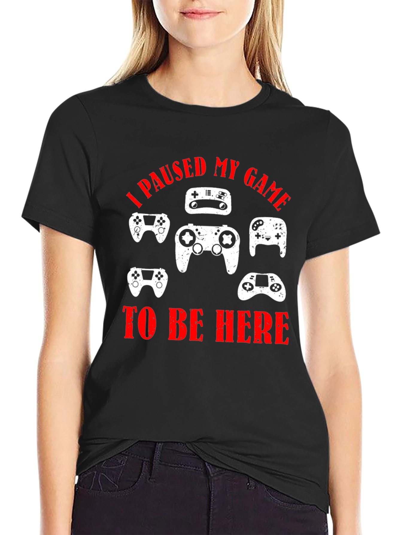 I Paused My Game to Be Here Black T-Shirt