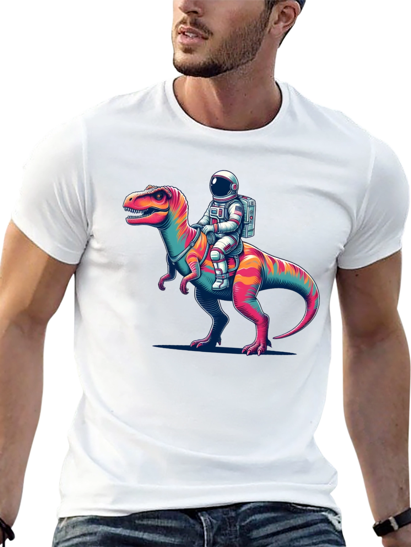 Astronaut Riding Dinosaur Graphic Tee