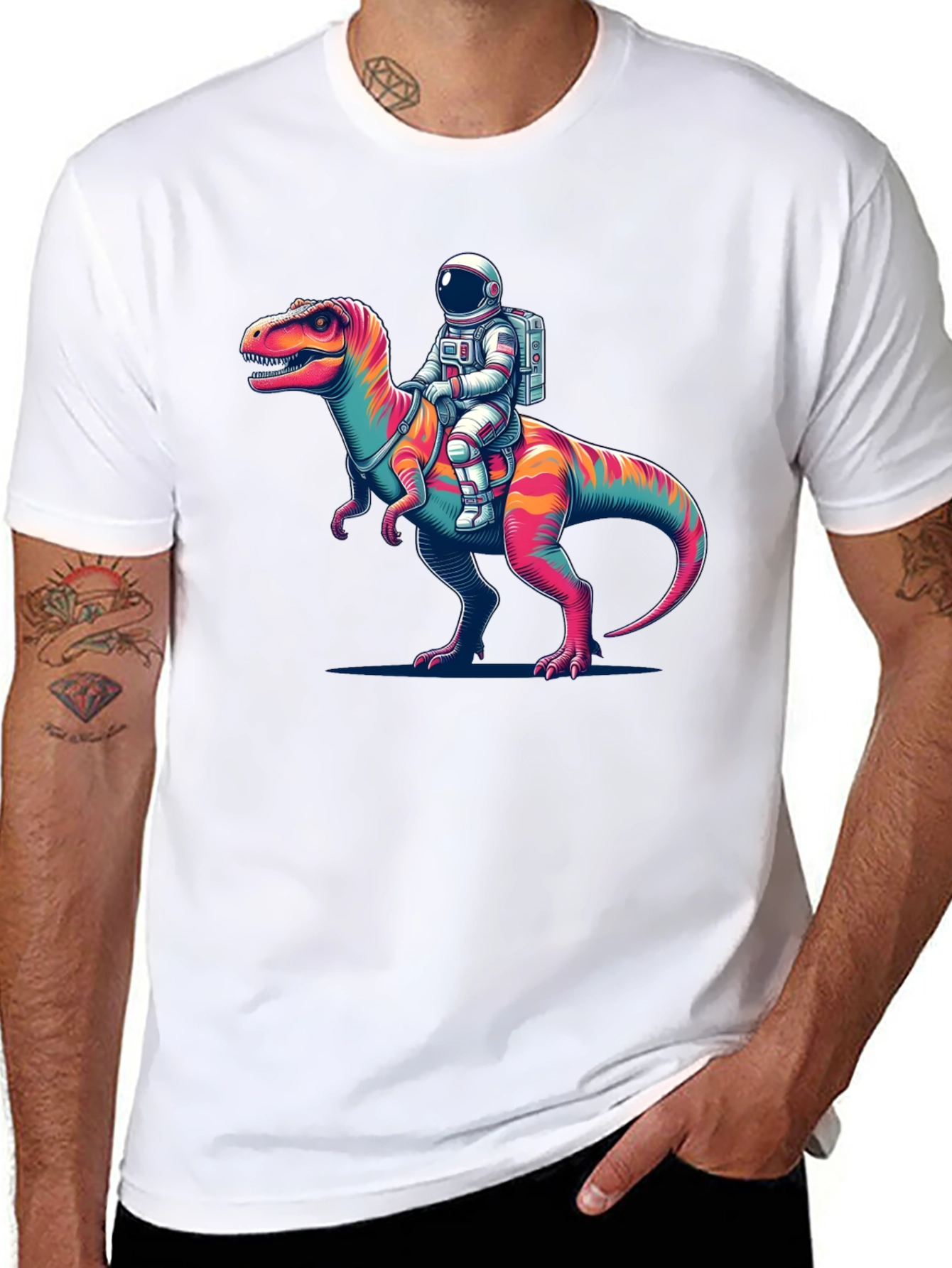Astronaut Riding Dinosaur Graphic Tee