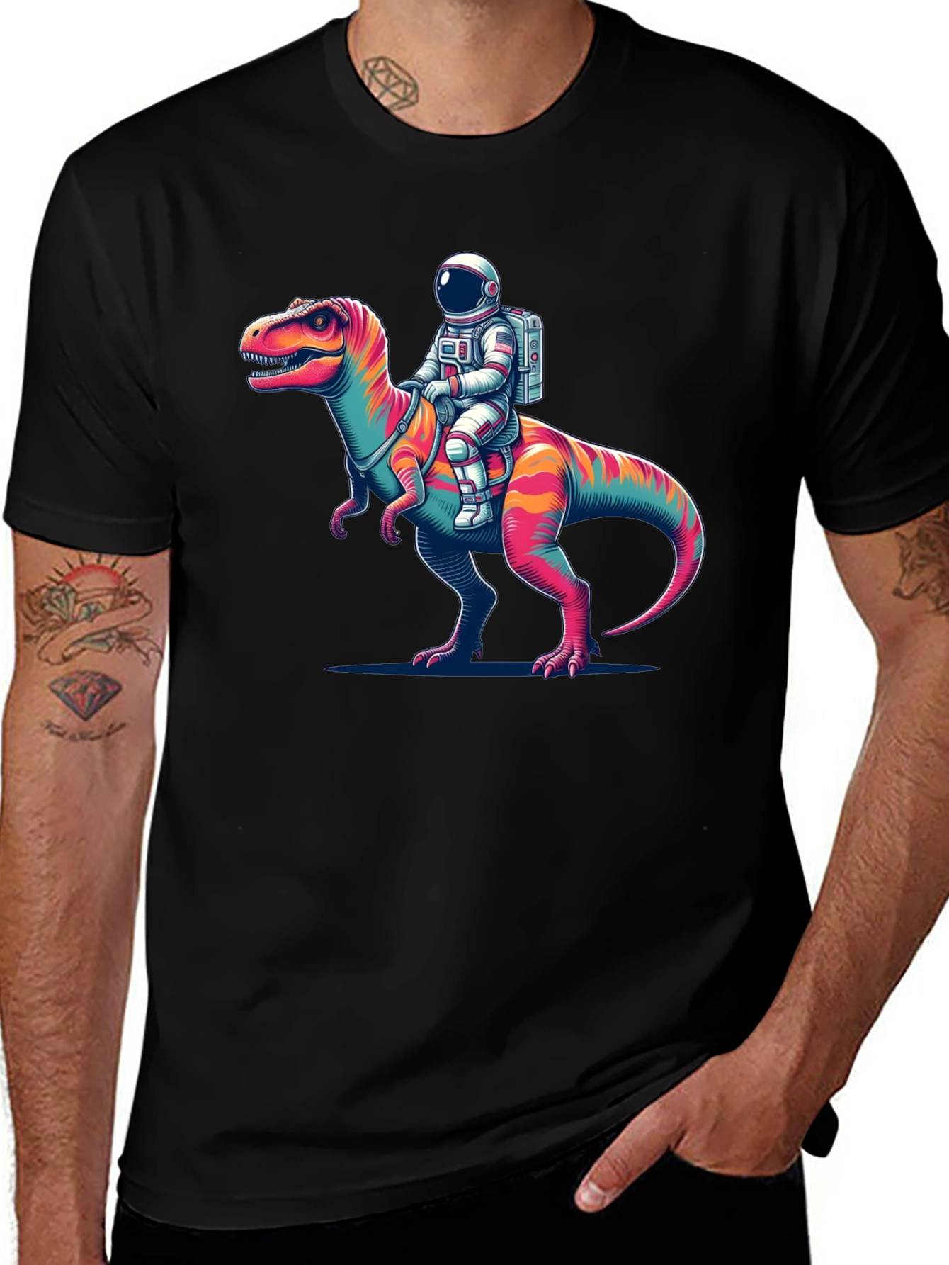Astronaut Riding Dinosaur Graphic Tee