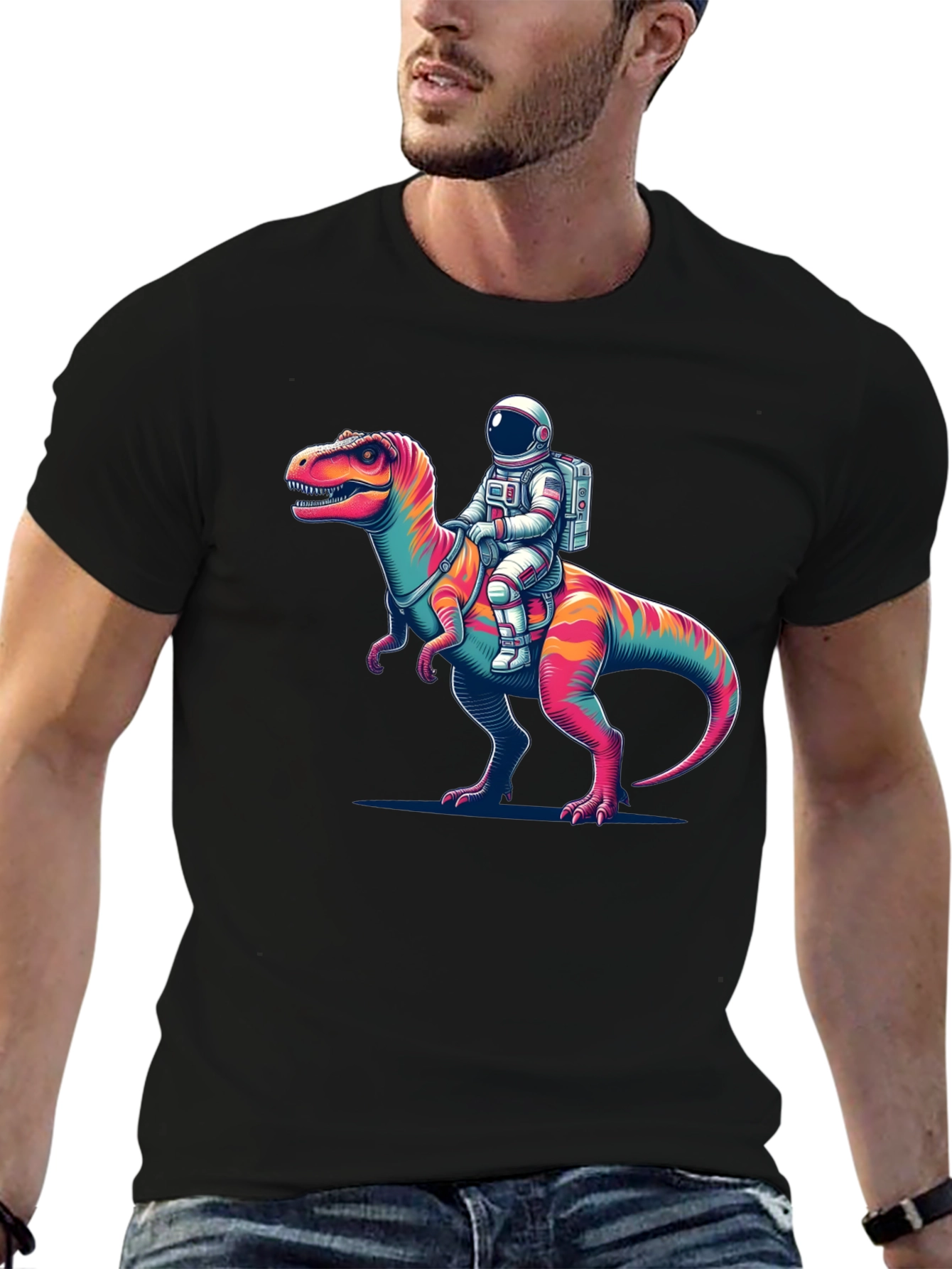 Astronaut Riding Dinosaur Graphic Tee