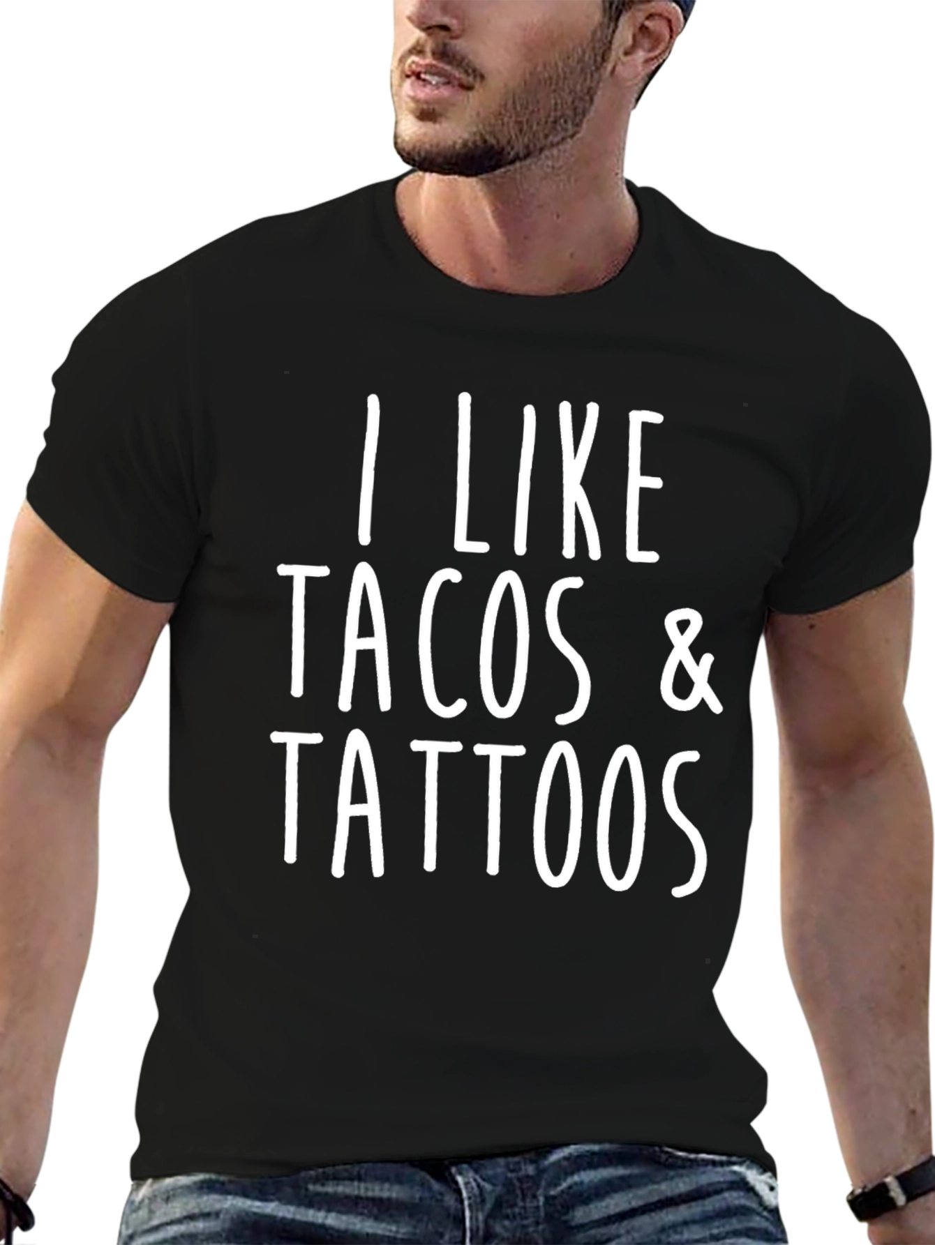 I Like Tacos & Tattoos Mens Black Graphic T-Shirt