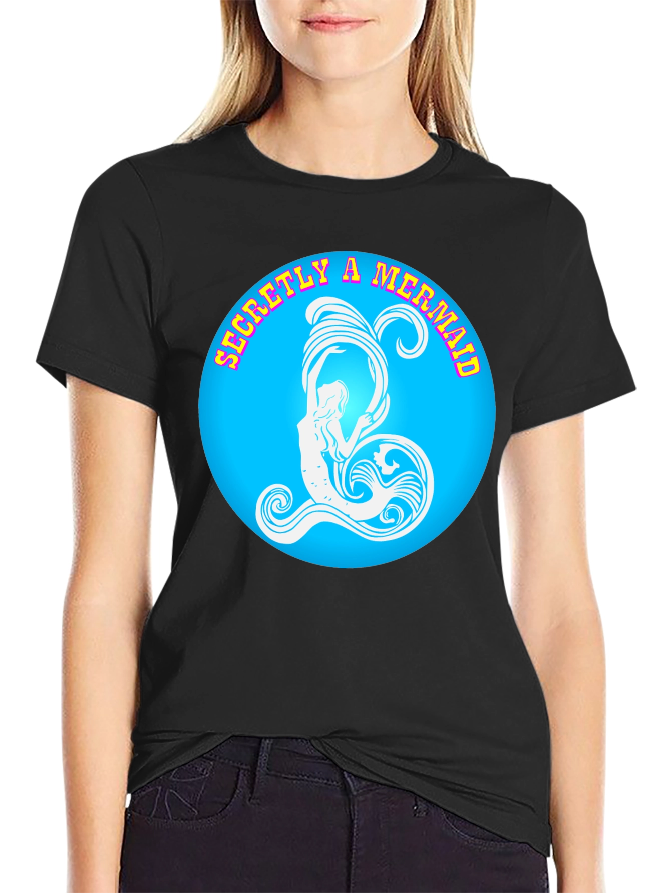 Secretly A Mermaid Graphic Tee - Black Cotton T-Shirt