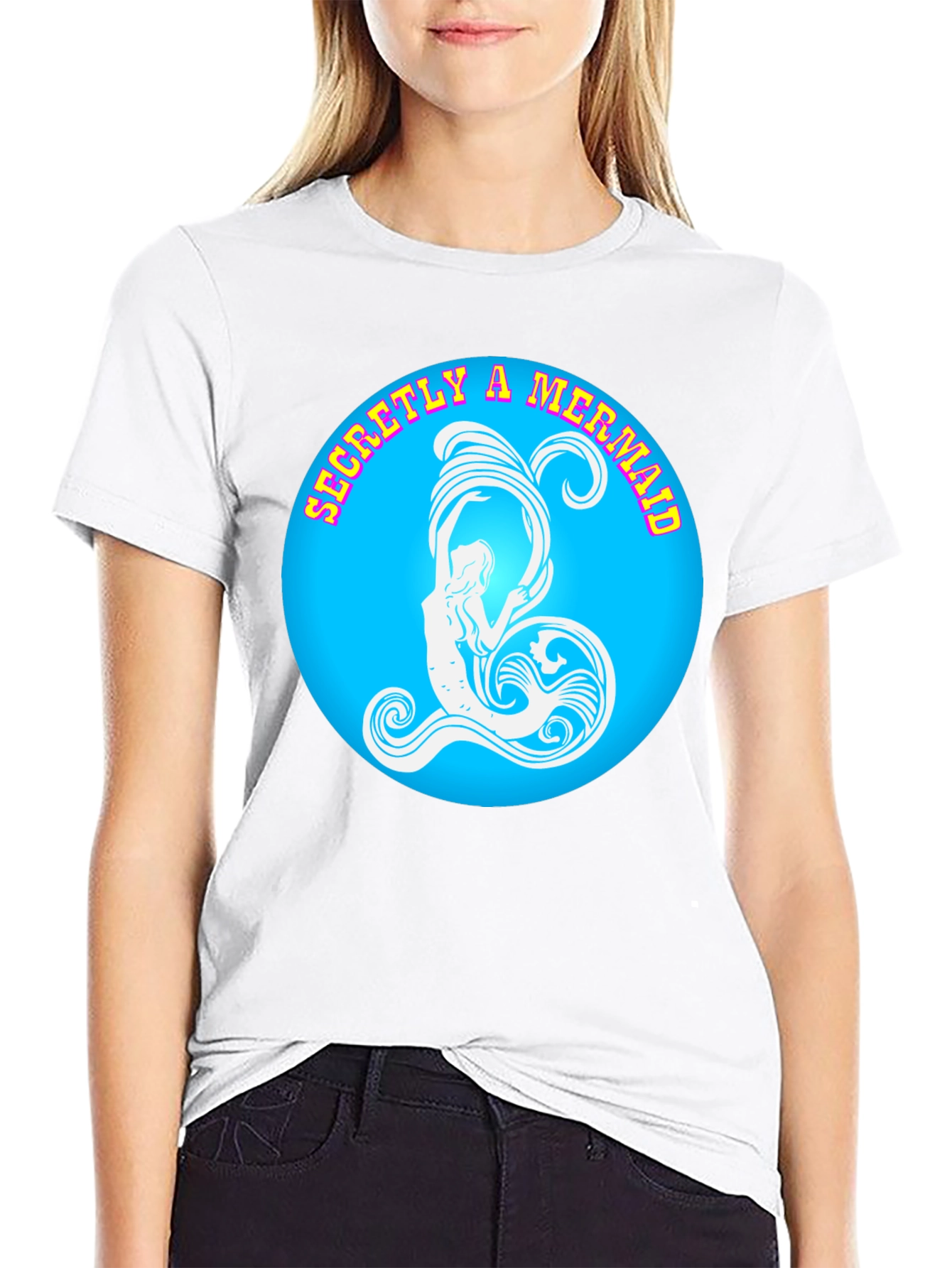 Secretly A Mermaid Graphic Tee - Black Cotton T-Shirt