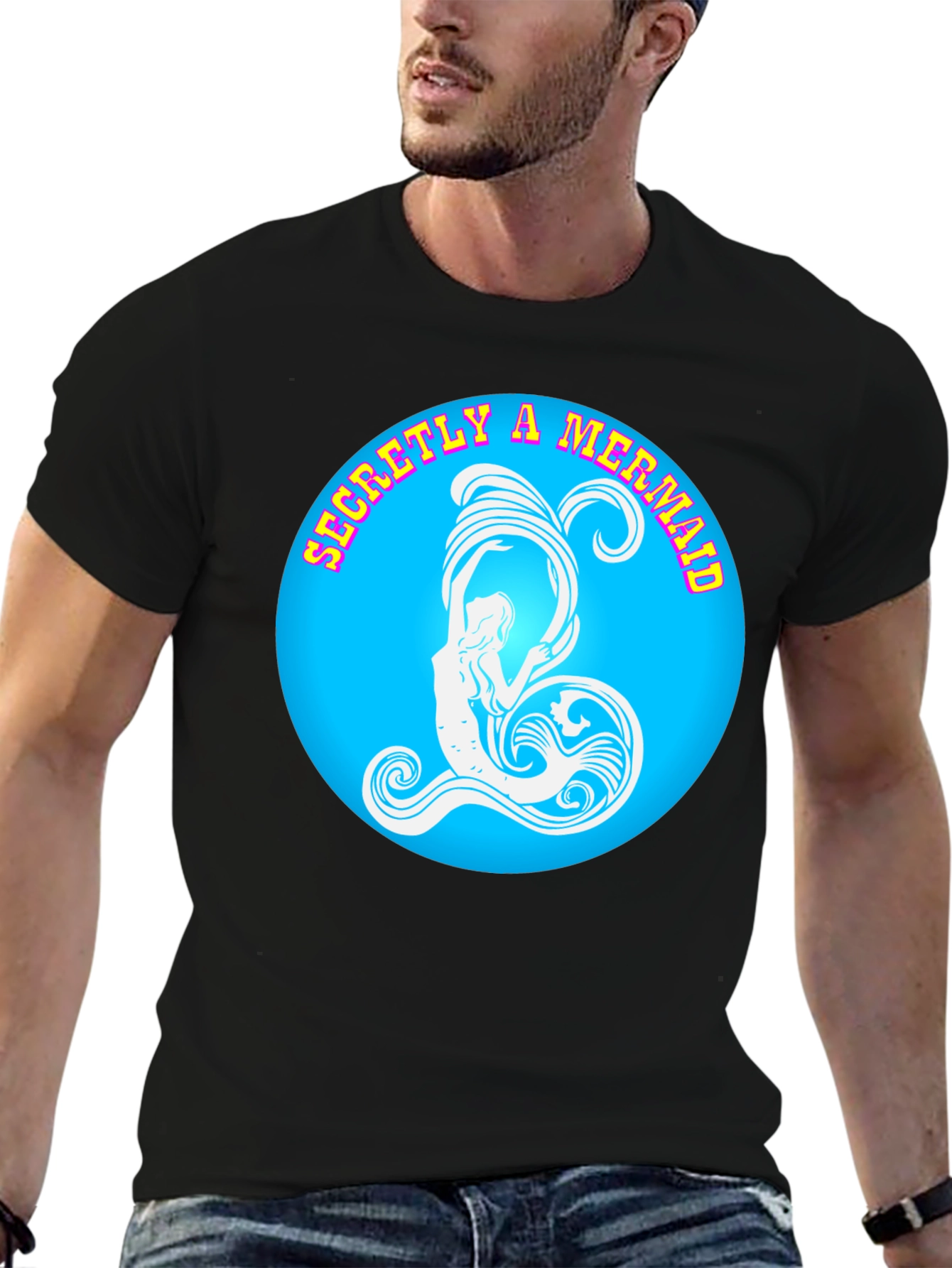 Secretly A Mermaid Graphic Tee - Black Cotton T-Shirt