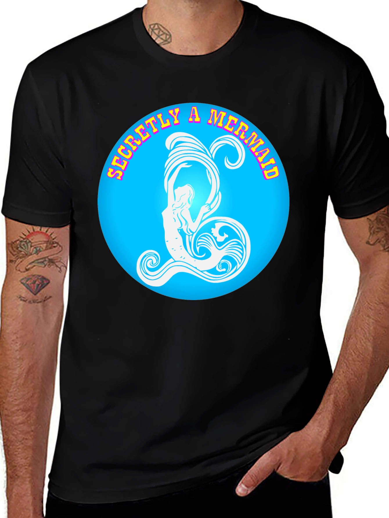 Secretly A Mermaid Graphic Tee - Black Cotton T-Shirt
