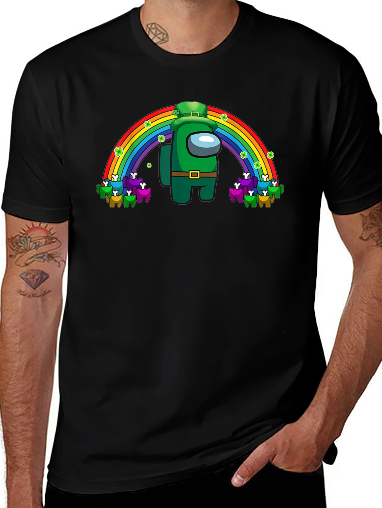 St. Patricks Day Among Us Rainbow Crew Neck T-Shirt