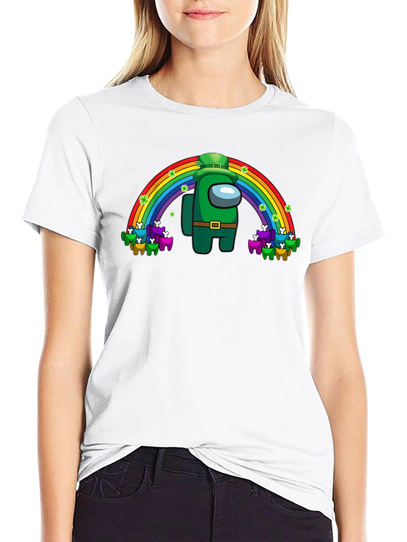 St. Patricks Day Among Us Rainbow Crew Neck T-Shirt