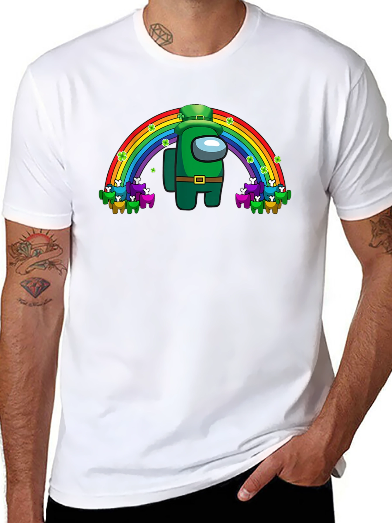 St. Patricks Day Among Us Rainbow Crew Neck T-Shirt