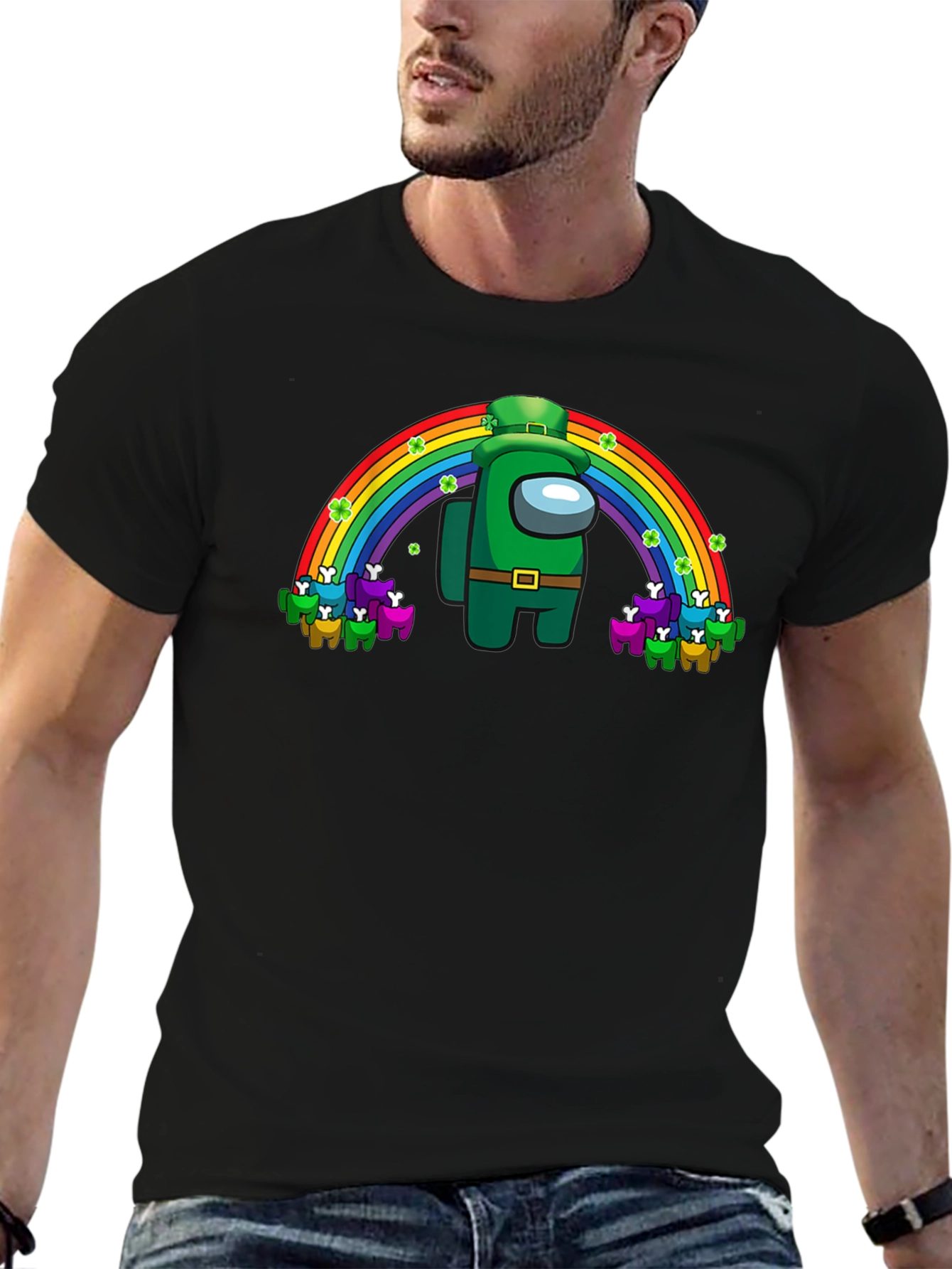 St. Patricks Day Among Us Rainbow Crew Neck T-Shirt