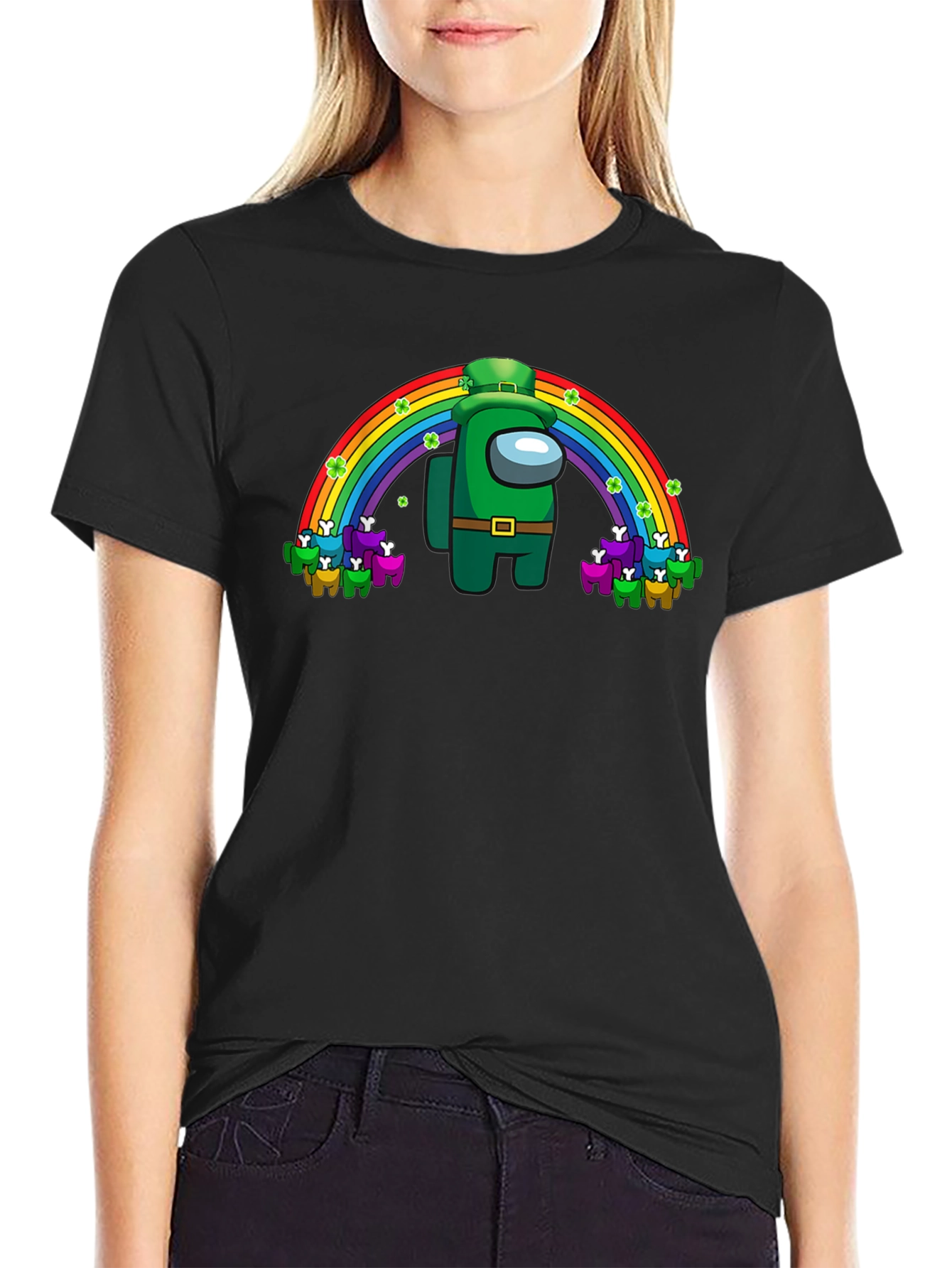 St. Patricks Day Among Us Rainbow Crew Neck T-Shirt