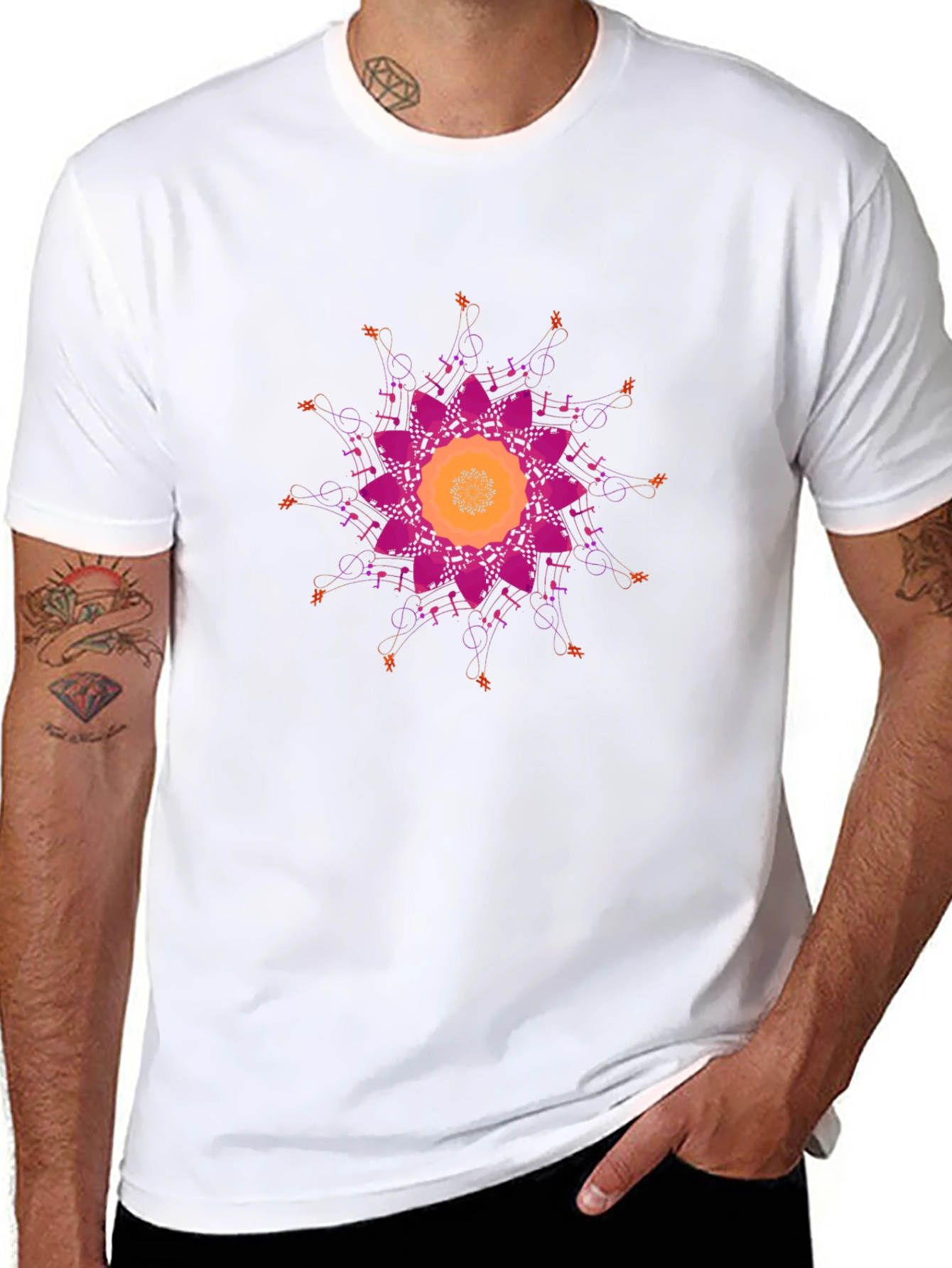 Musical Mandala Graphic Tee - Stylish Black T-Shirt