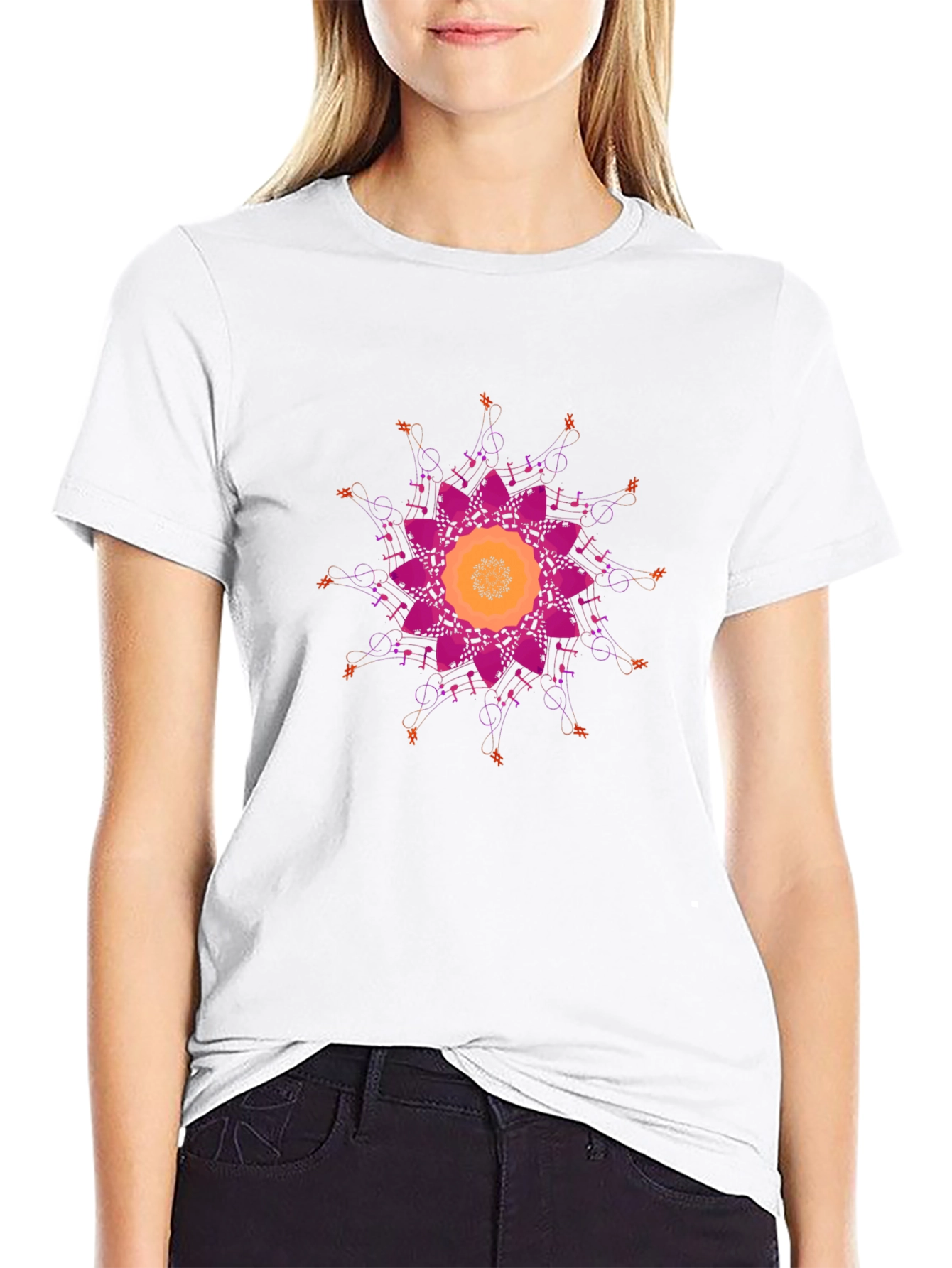 Musical Mandala Graphic Tee - Stylish Black T-Shirt
