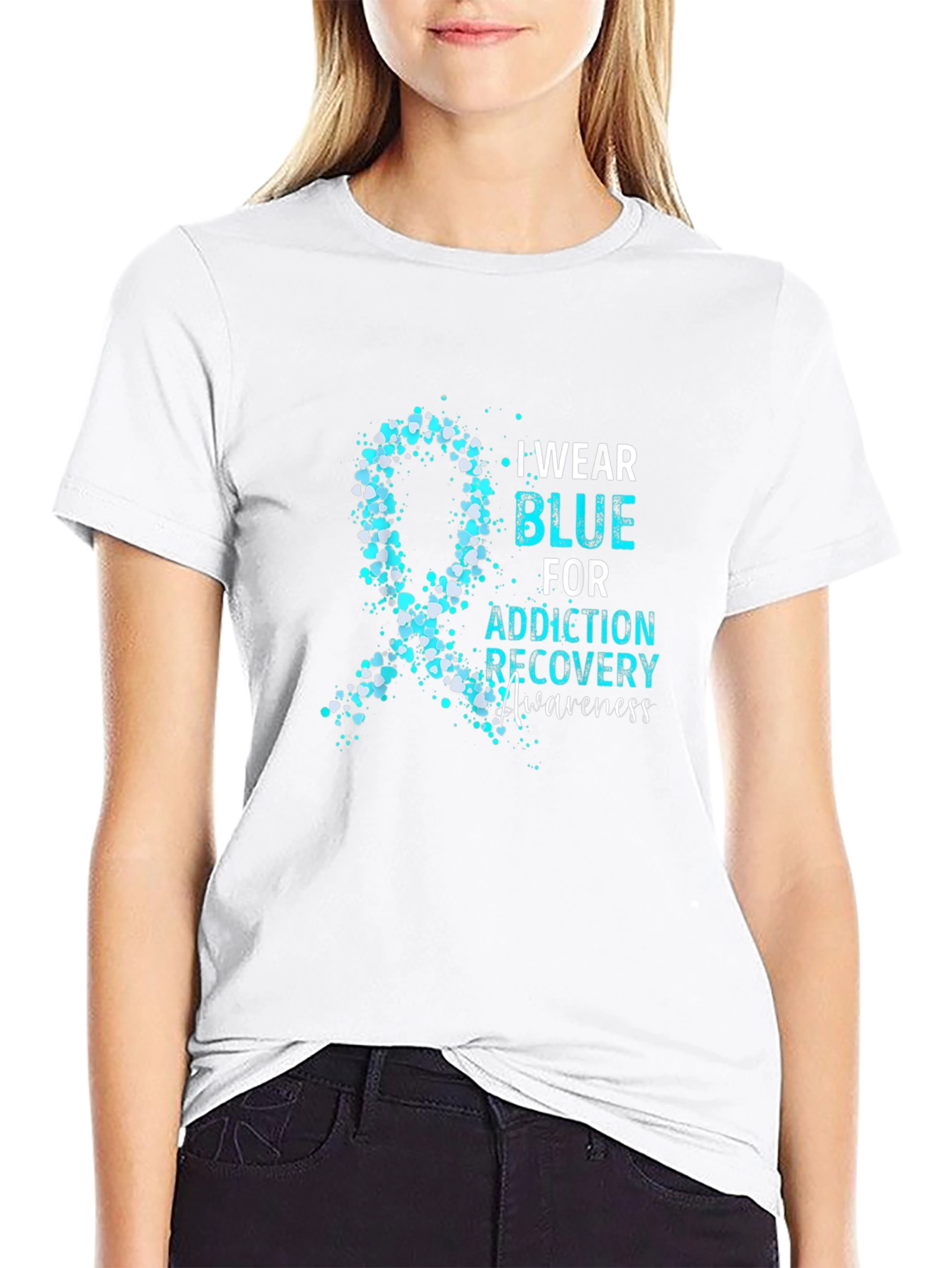 Addiction Recovery Awareness Blue Ribbon T-Shirt