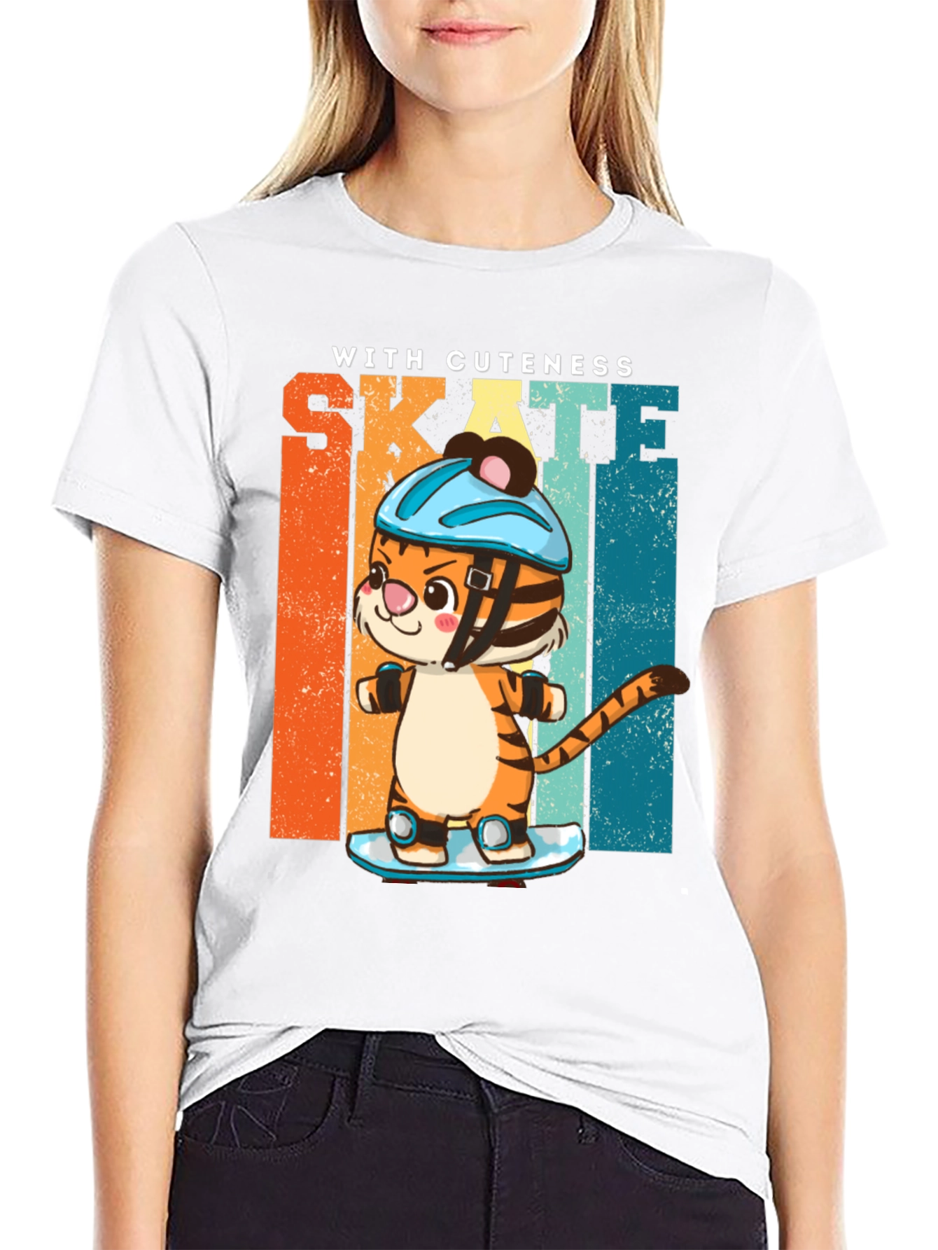 Cute Tiger Skateboard Graphic T-Shirt