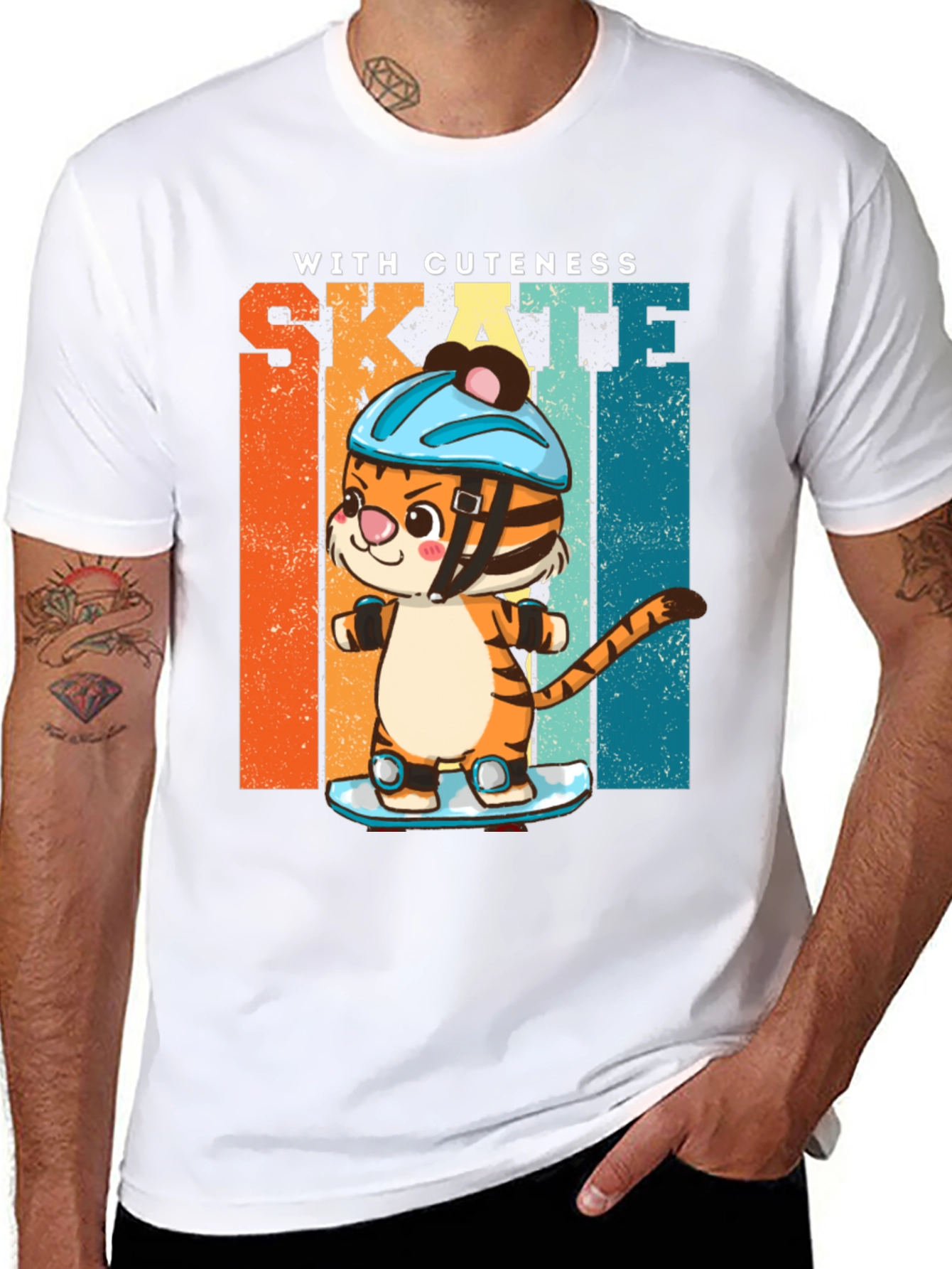 Cute Tiger Skateboard Graphic T-Shirt