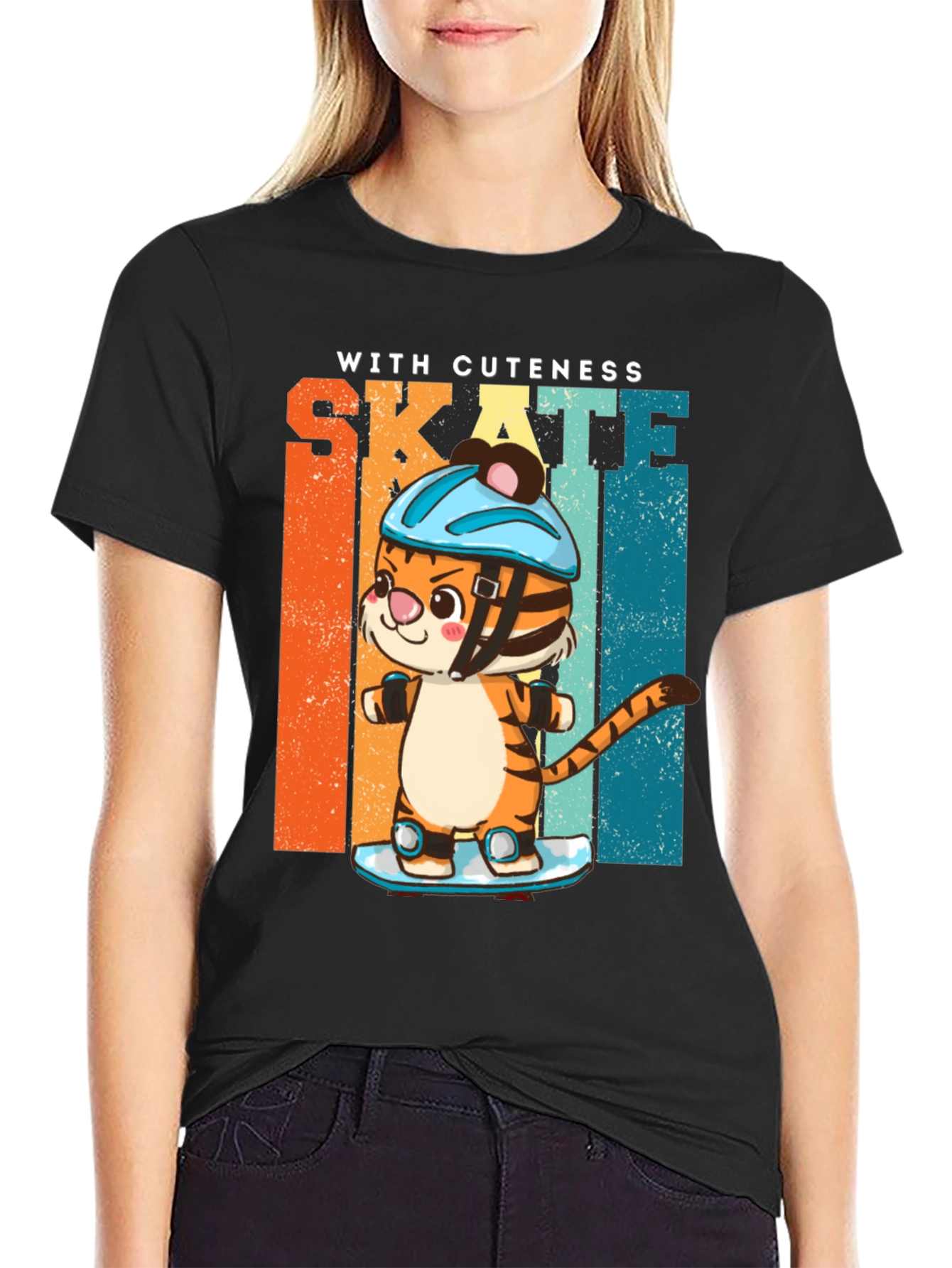 Cute Tiger Skateboard Graphic T-Shirt