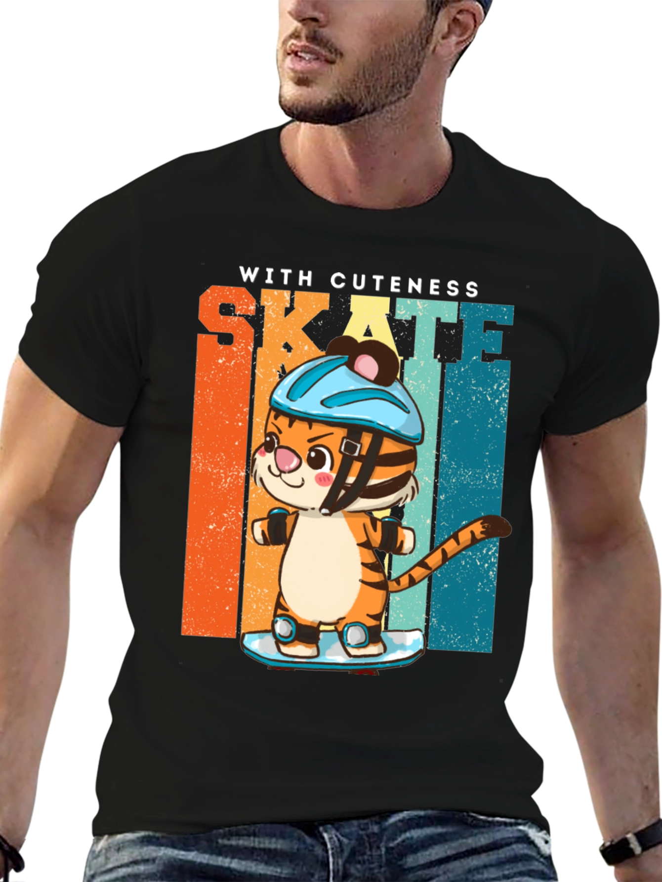 Cute Tiger Skateboard Graphic T-Shirt